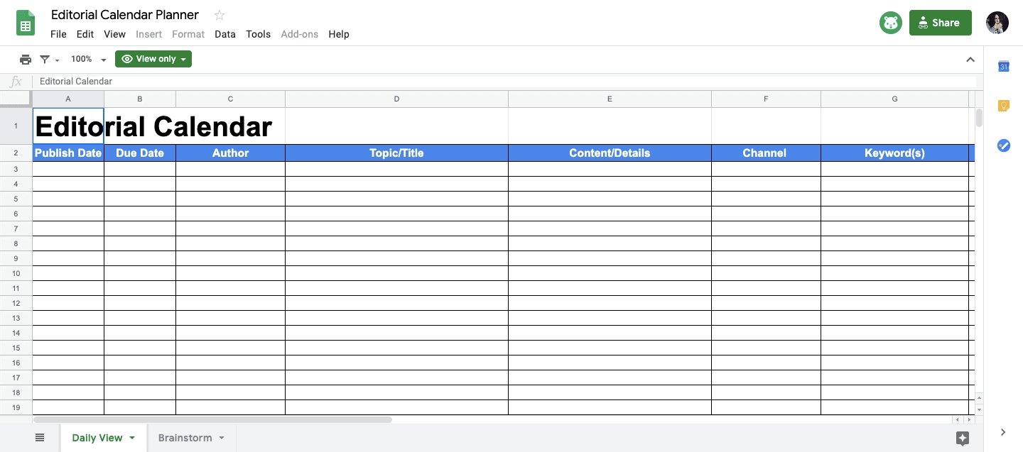 Content Marketing Templates &amp; Tools In Google Sheets Editorial Calendar Template Google Sheets