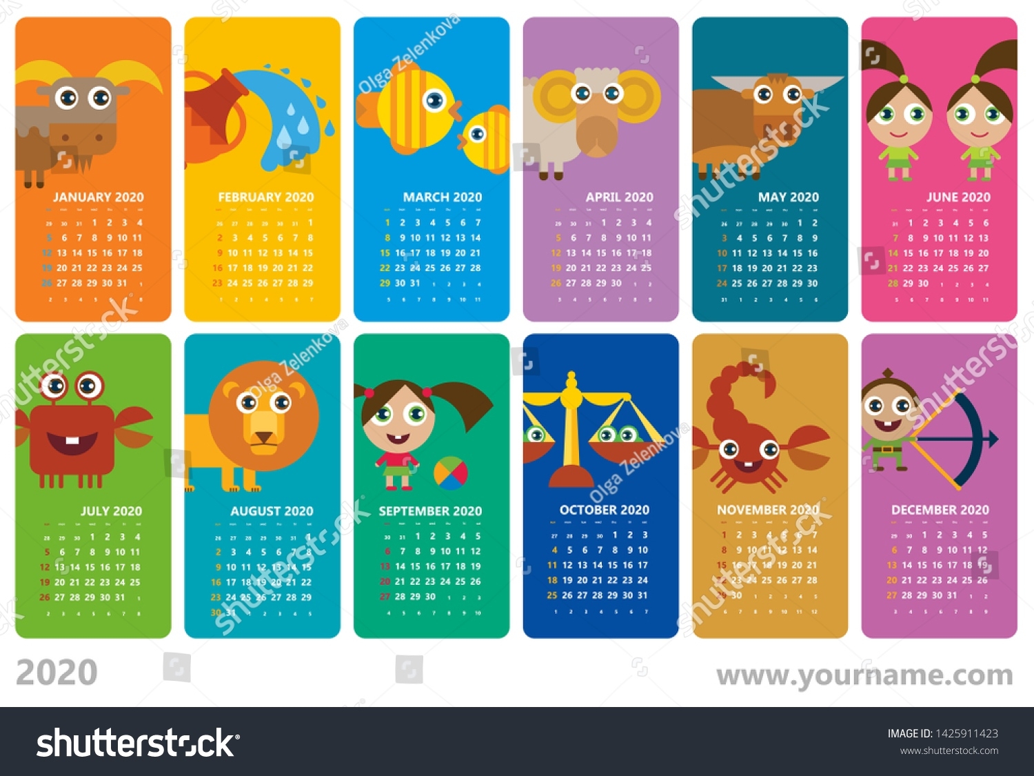Creative Calendar 2020 Horoscope Signs Zodiac Stock Vector Calendar Of The Zodiac Signs