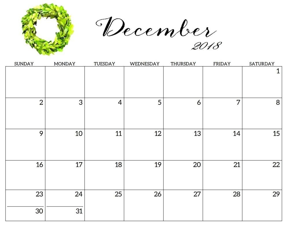 Cute December 2018 Calendar Template | Printable December December Calendar Template Kindergarten