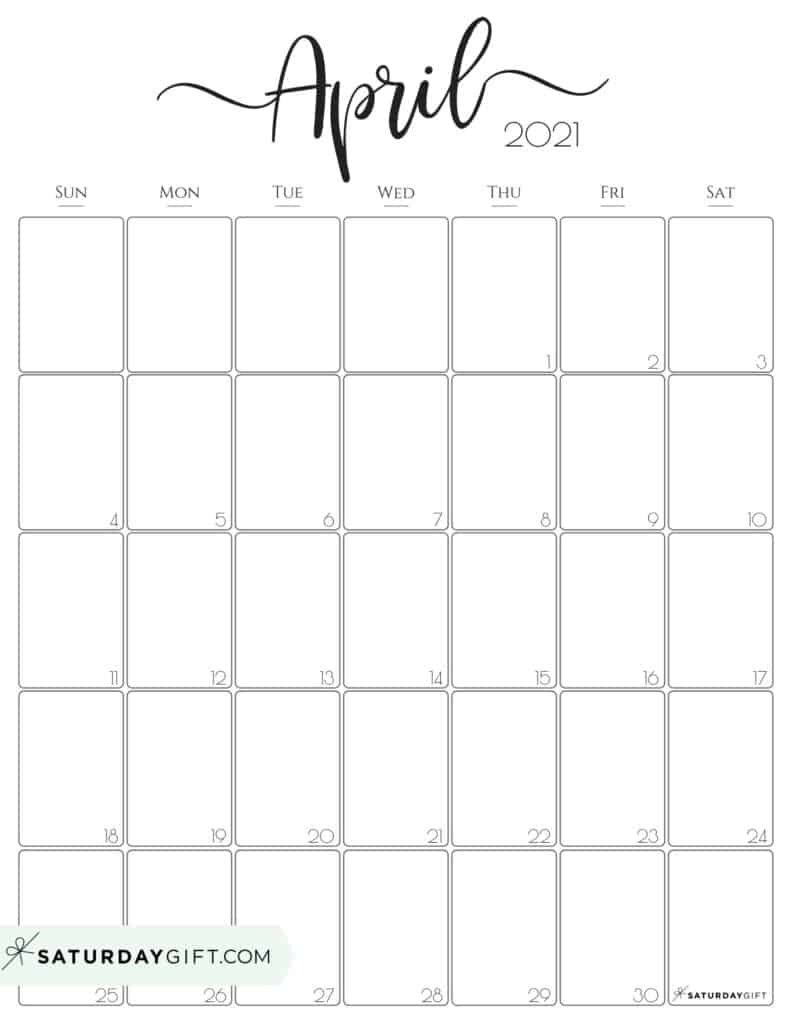 Cute (&amp; Free!) Printable April 2021 Calendar | Saturdaygift Calendar Template Saturday Start