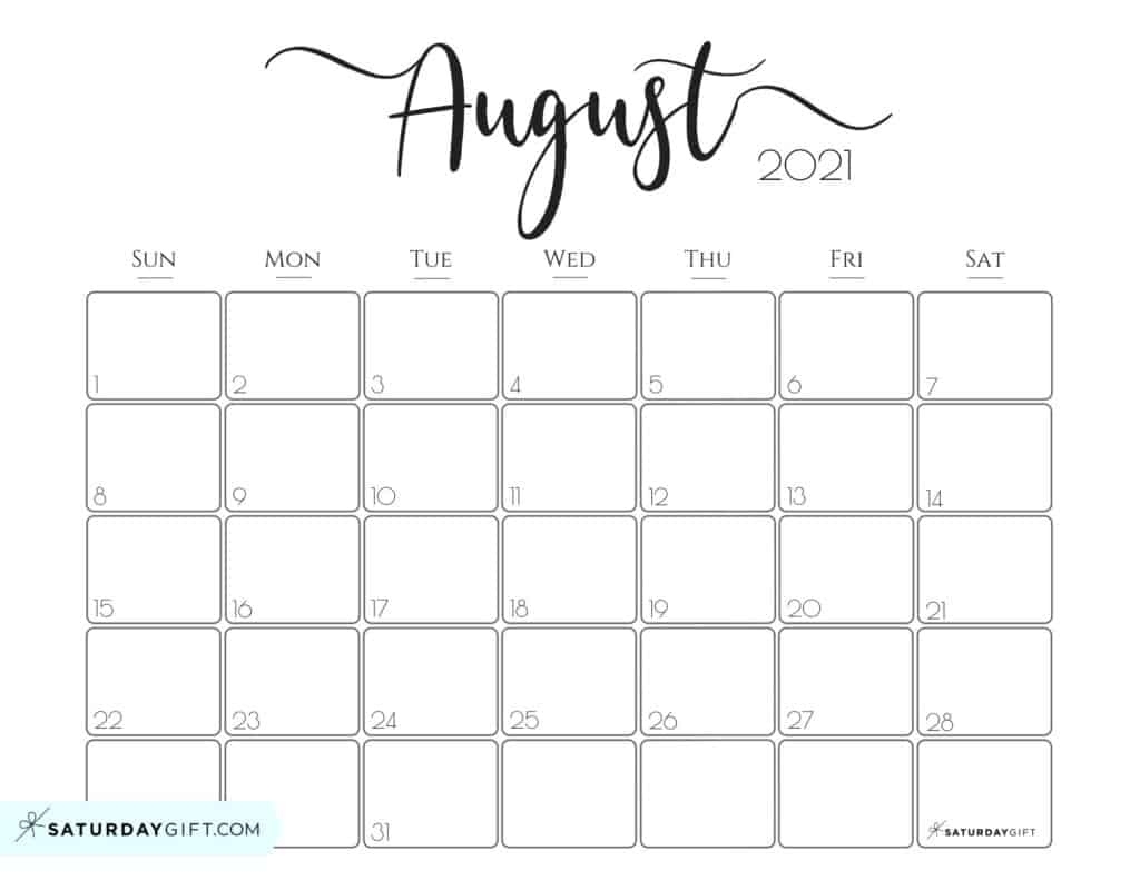 Cute (&amp; Free!) Printable August 2021 Calendar | Saturdaygift August 2021 Calendar Print