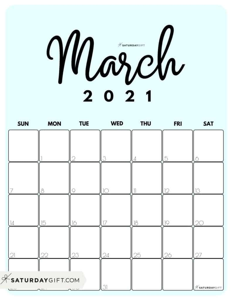 Cute (&amp; Free!) Printable March 2021 Calendar | Saturdaygift 2021 Calendar Cute