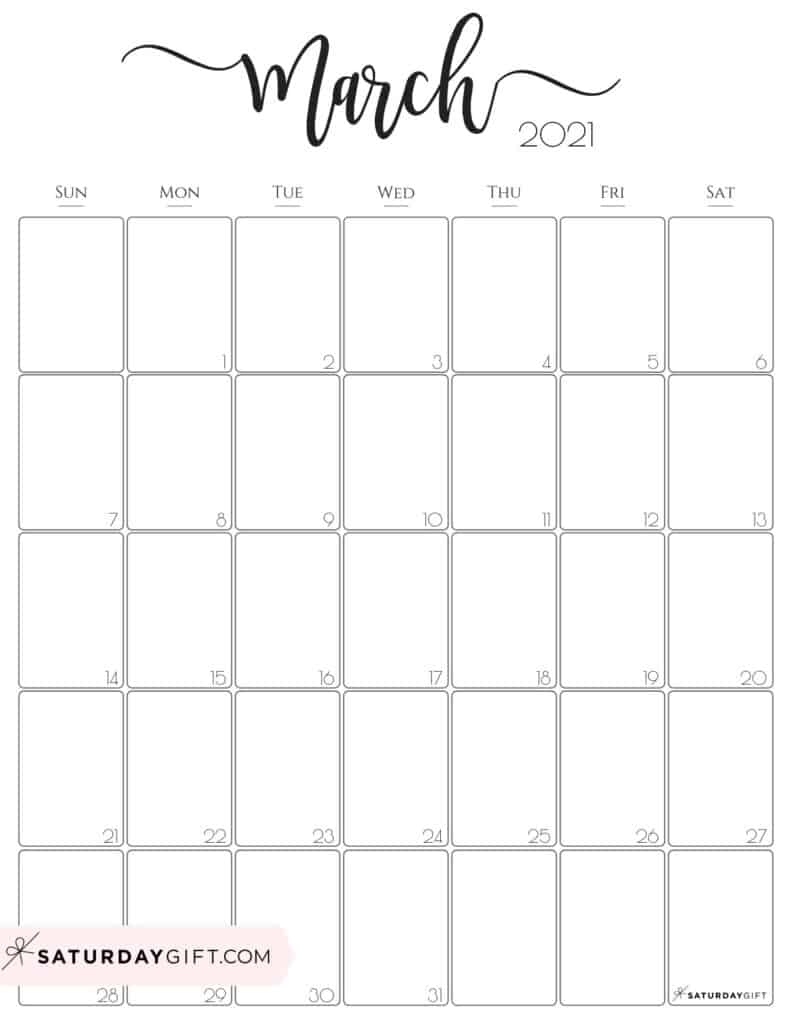 Cute (&amp; Free!) Printable March 2021 Calendar | Saturdaygift Monthly Calendars Free Ruled 2021
