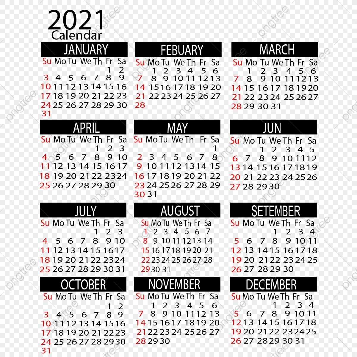Календарь 2021 Png Образ | Векторы И Psd-Файлы | Бесплатная Календарная Сетка По Месяцам 2021-2021
