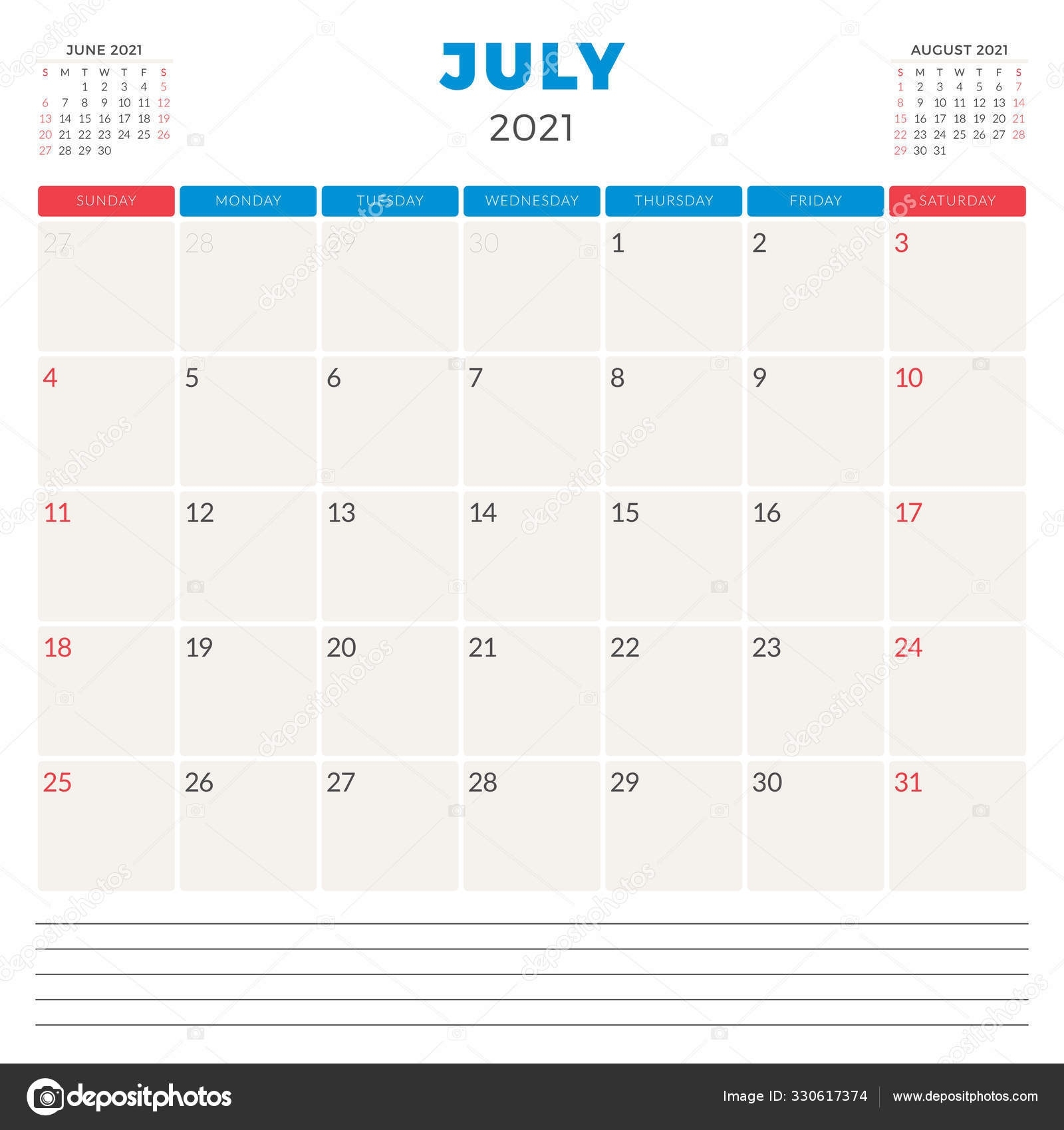 Планировщик Календаря На Июль 2021 Года. Неделя Начинается В Календарь Планировщик Август 2021