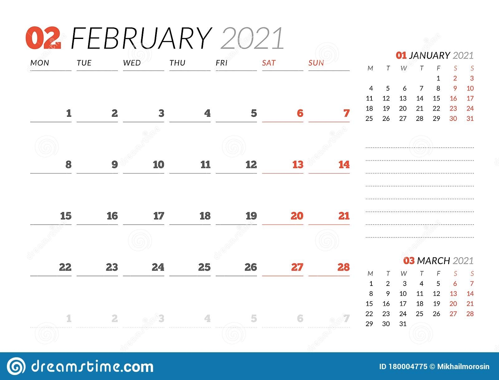 Страница Календаря На Февраль 2021 Года Ежемесячный Календарь Планировщик Август 2021