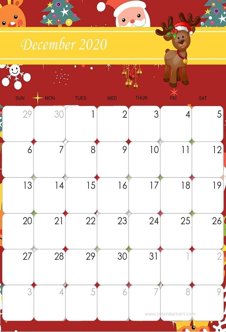 December 2020 Calendar: Christmas Theme In 2020 | Kids December Calendar Template Kindergarten