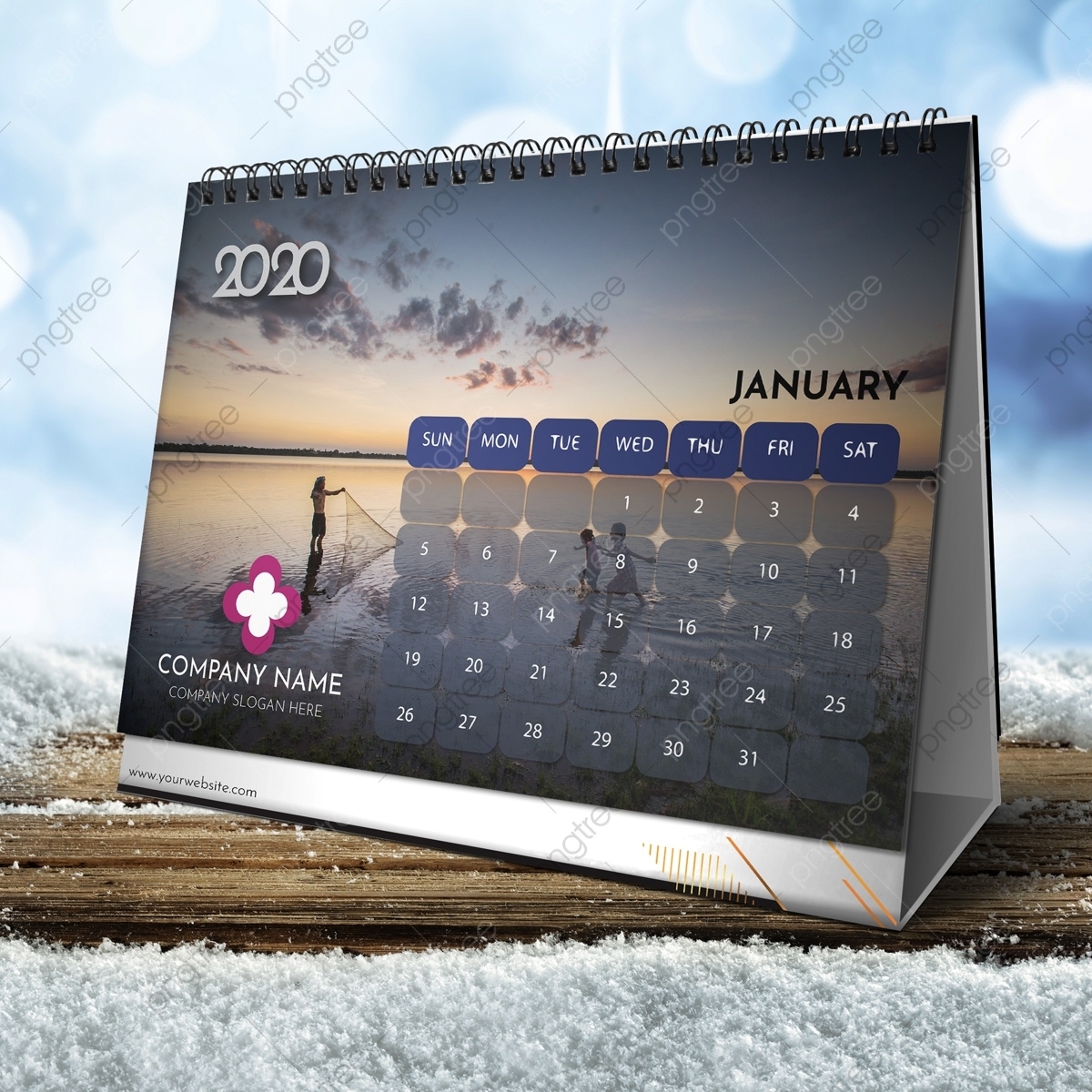 Desk Calendar 2020 Dark Theme Template, Calendar, Template Calendar Template Vector Free Download