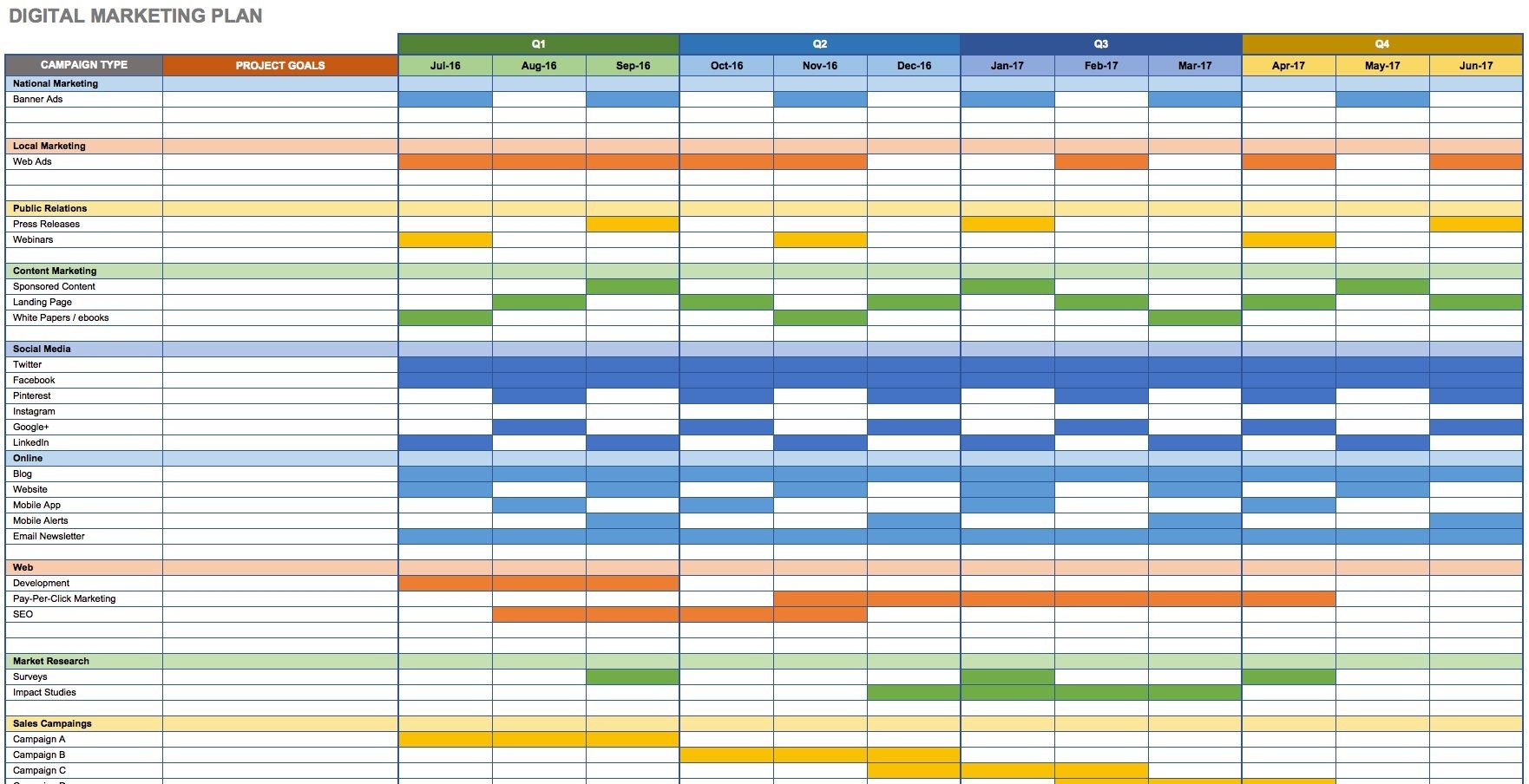 Digital Marketing Plan In Excel | Digital Marketing Strategy Marketing Calendar Template Xls