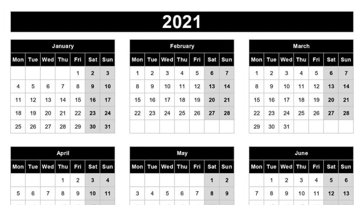 Download 2021 Yearly Calendar (Mon Start) Excel Template 2021 Calendar Excel Start Monday