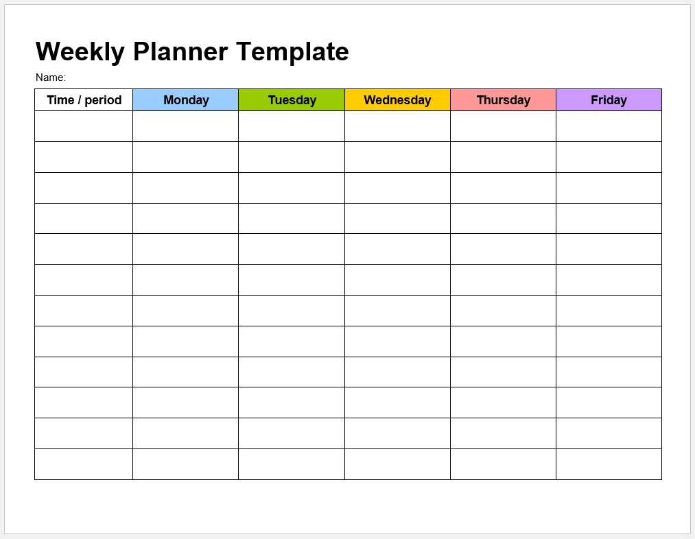 √ Free Printable Weekly Planner Template | Templateral 7 Day Week Calendar Template