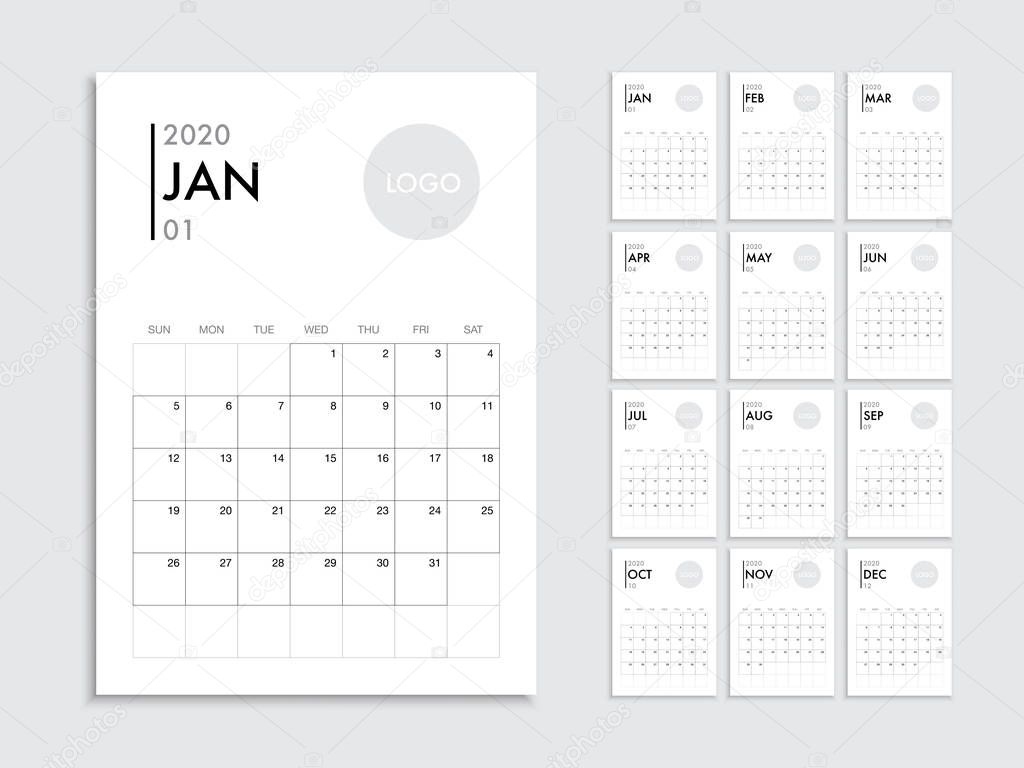 ✅ Calendar Template For 2020 Year. Planner Vector Diary In Calendar Template Adobe Illustrator