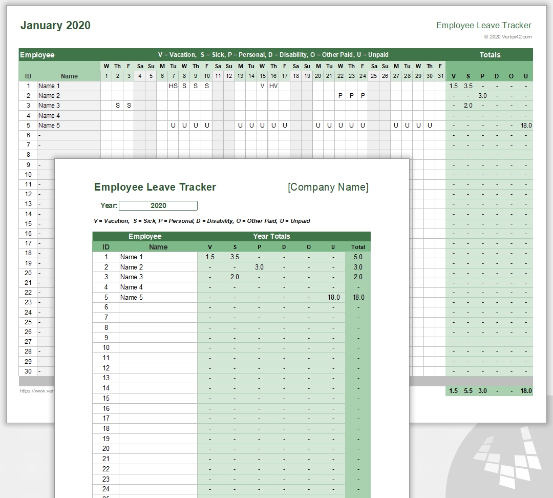 Employee Leave Tracker Template - Leave Schedule Sick Day Calendar For Employees 2021