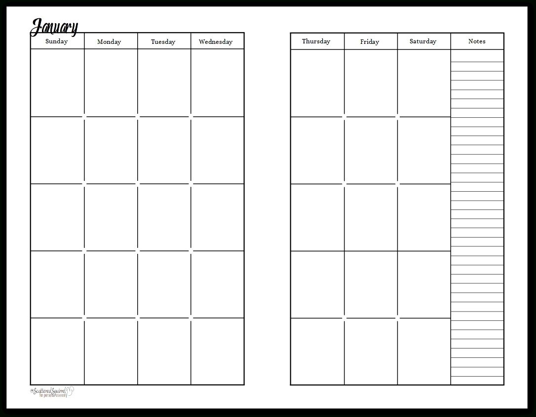 Extraordinary 2 Page Blank Monthly Calendar Printable In S Note Calendar Template