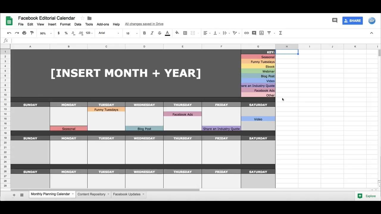 Facebook Social Media Editorial Calendar In Google Sheets Content Calendar Template Google Docs