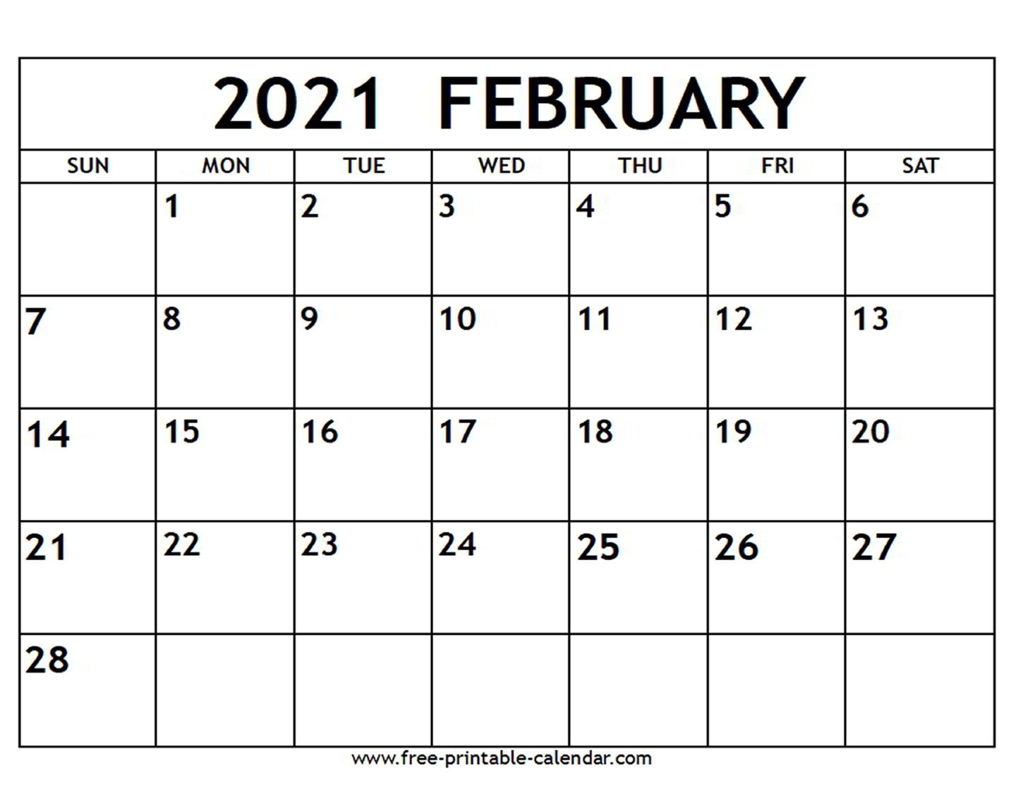 February 2021 Calendar - Free-Printable-Calendar 2021 Calendar Free Printable