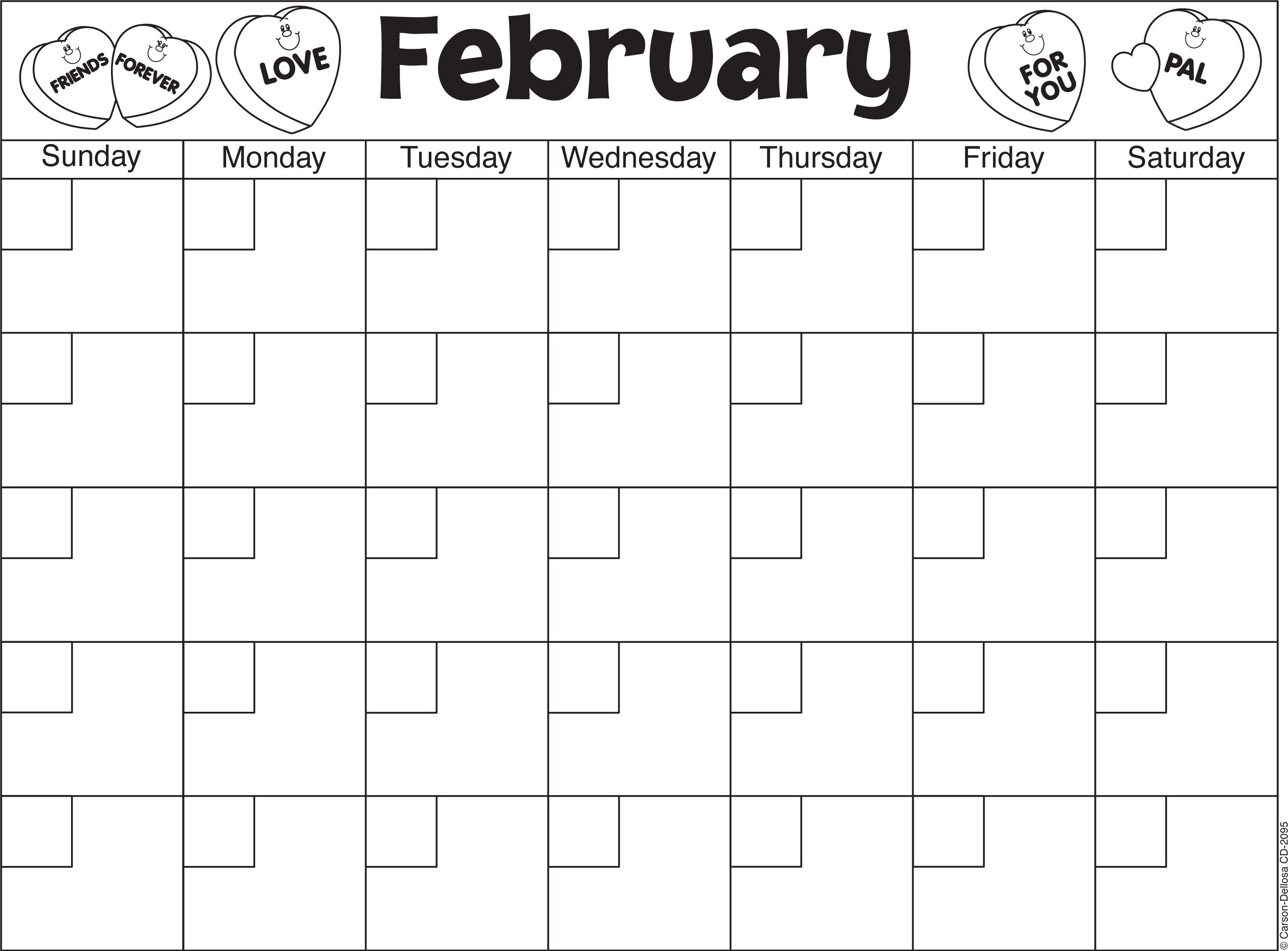 February Calendar Template--Great Way To Practice Counting Free Kindergarten Calendar Templates