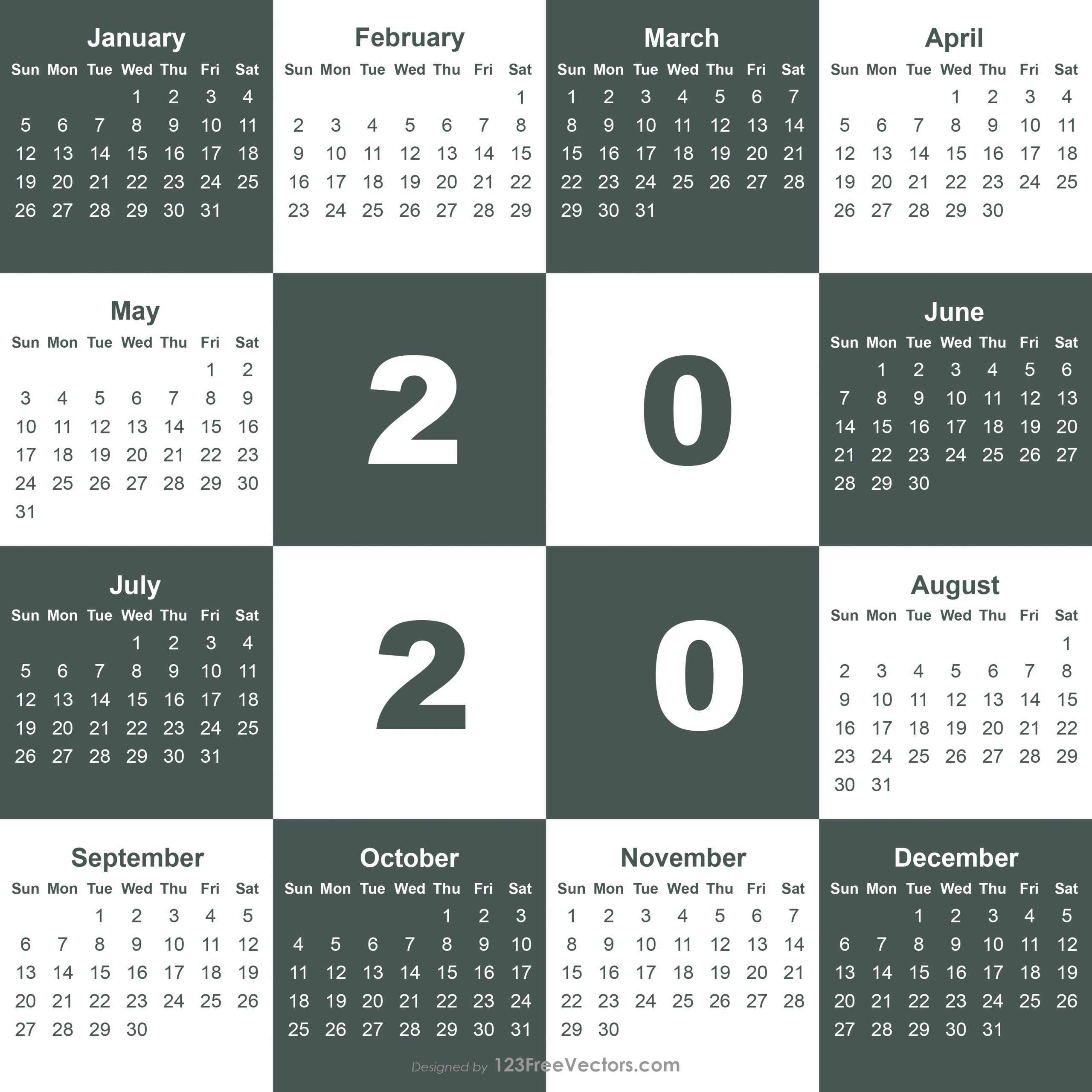 Free 2020 Calendar Template Illustrator Calendar Template Adobe Illustrator