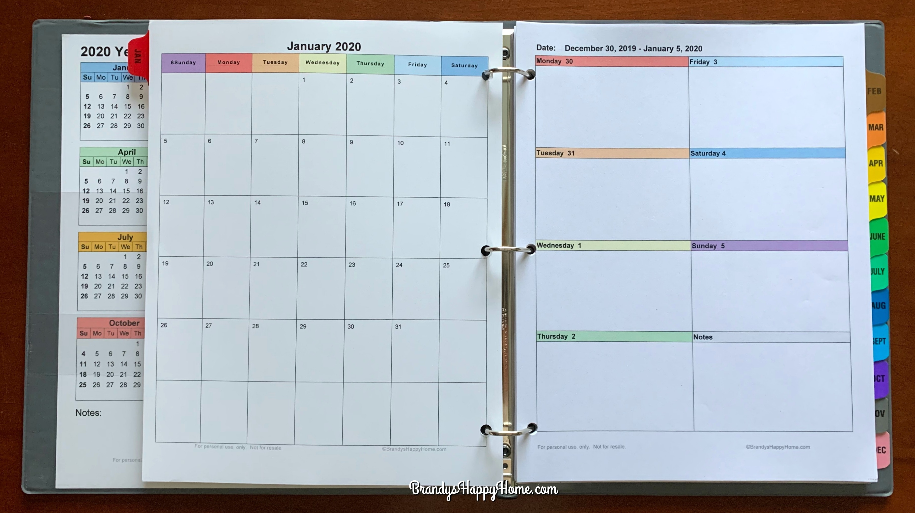 Free 2020 Diy Calendar Planner Printables 3-Ring Binder Calendar Template