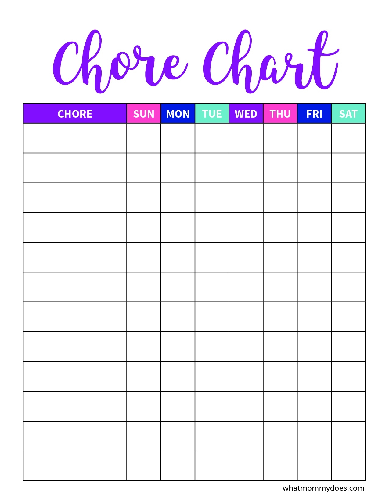 Free Blank Printable Weekly Chore Chart Template For Kids Calendar Grid Template Pdf