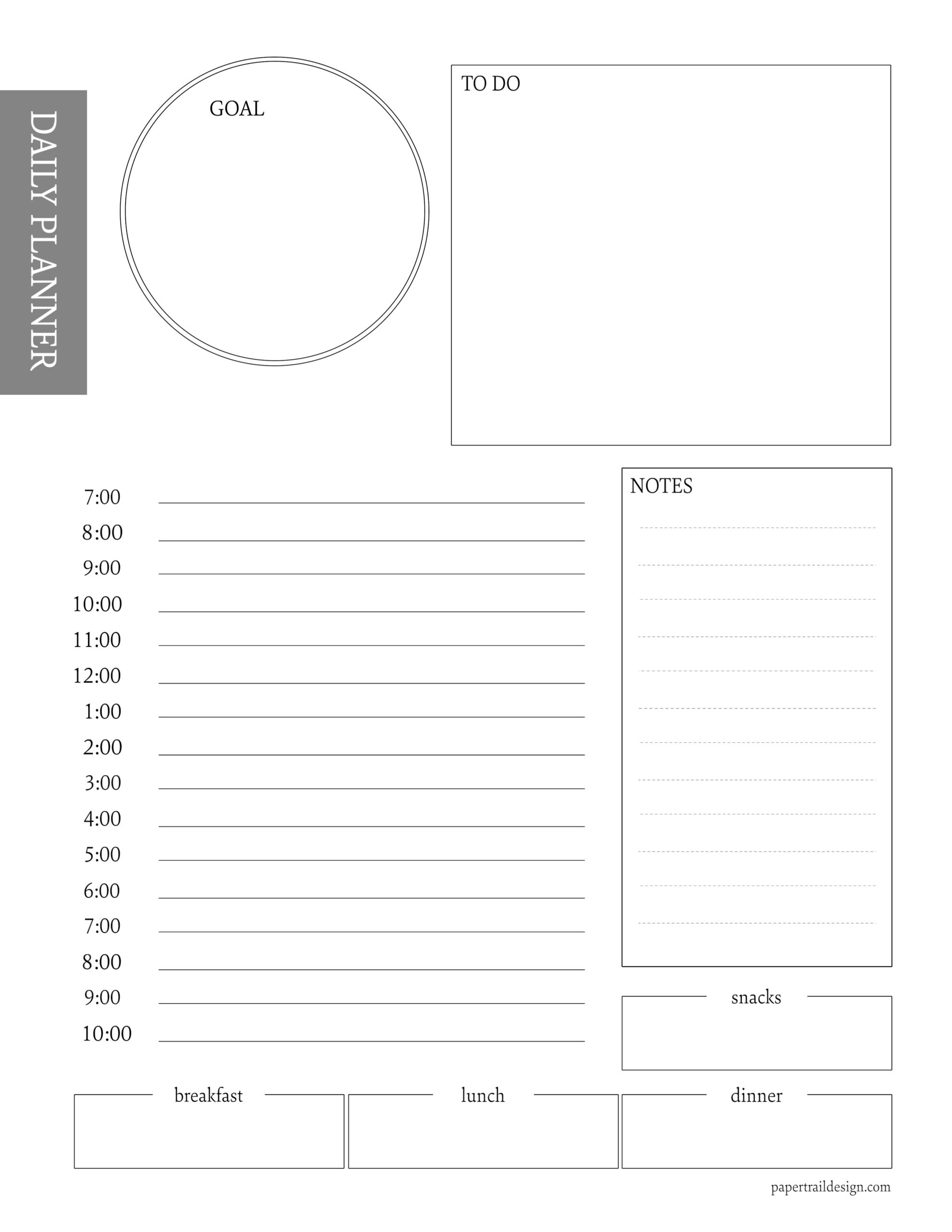 Free Daily Planner Printable Template | Paper Trail Design Page A Day Calendar Template