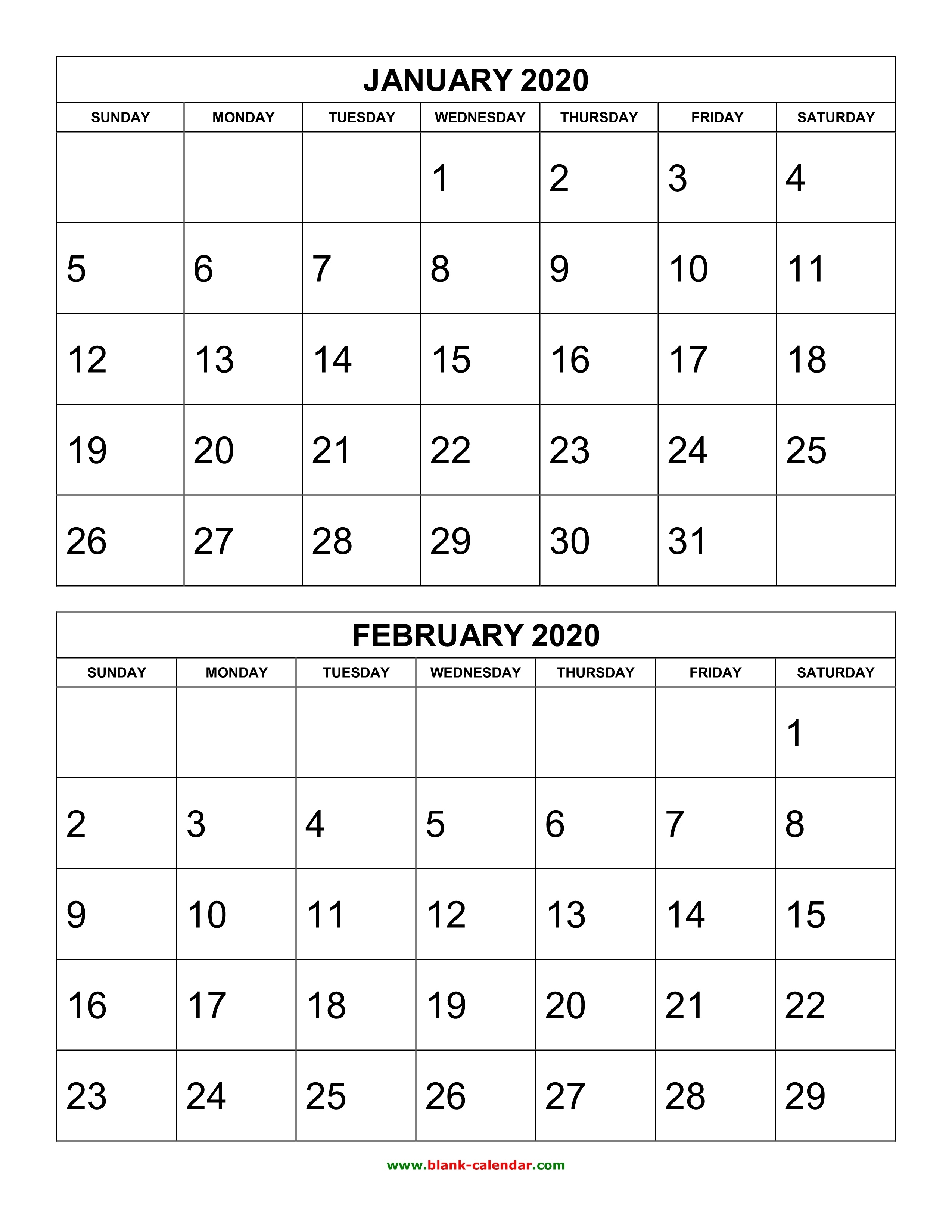 Free Download Printable Calendar 2020, 2 Months Per Page, 6 Free Printable Calendar 2021 3 Month Per Page