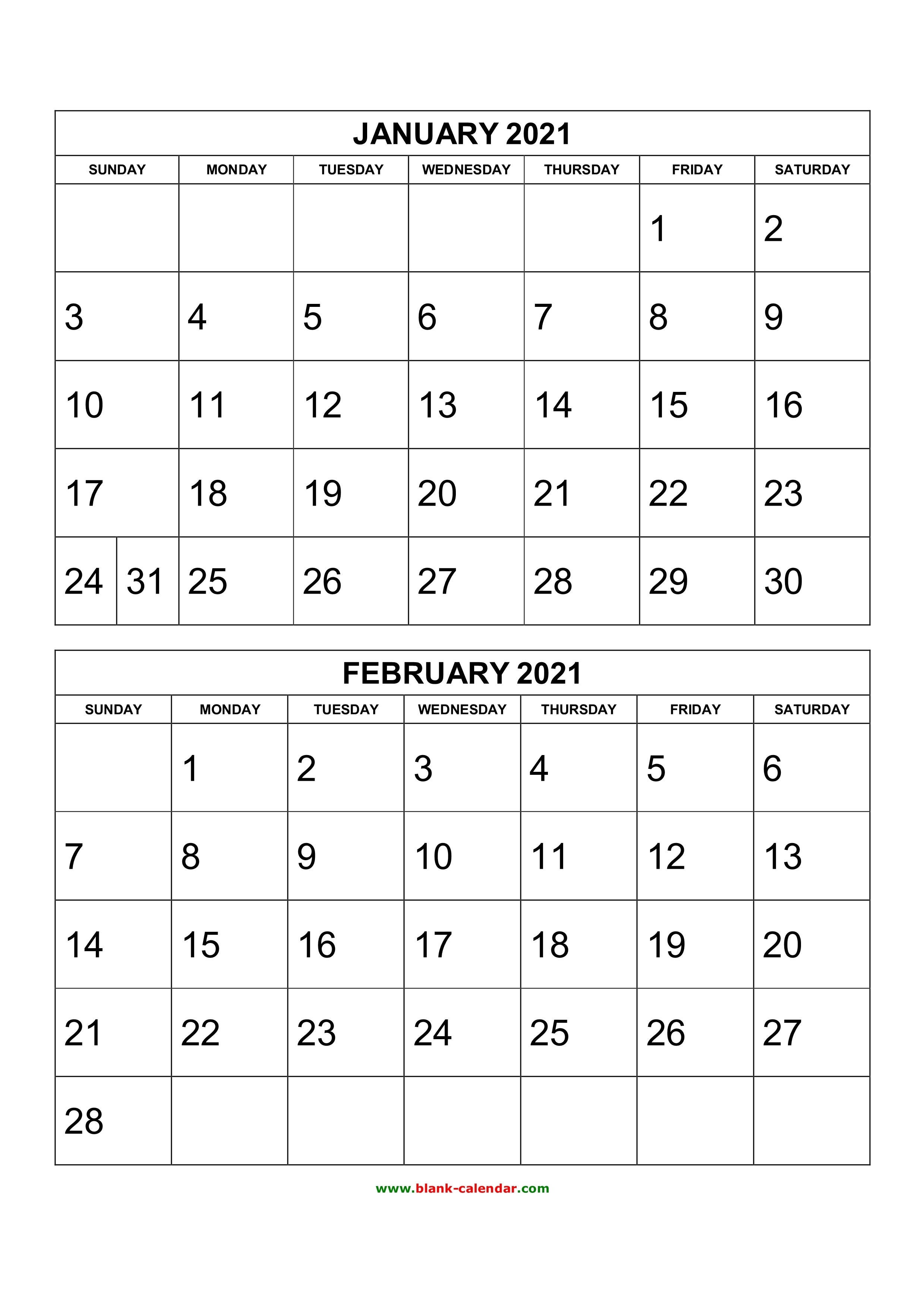 Free Download Printable Calendar 2021, 2 Months Per Page, 6 3 Month Free Printable Calendars 2021