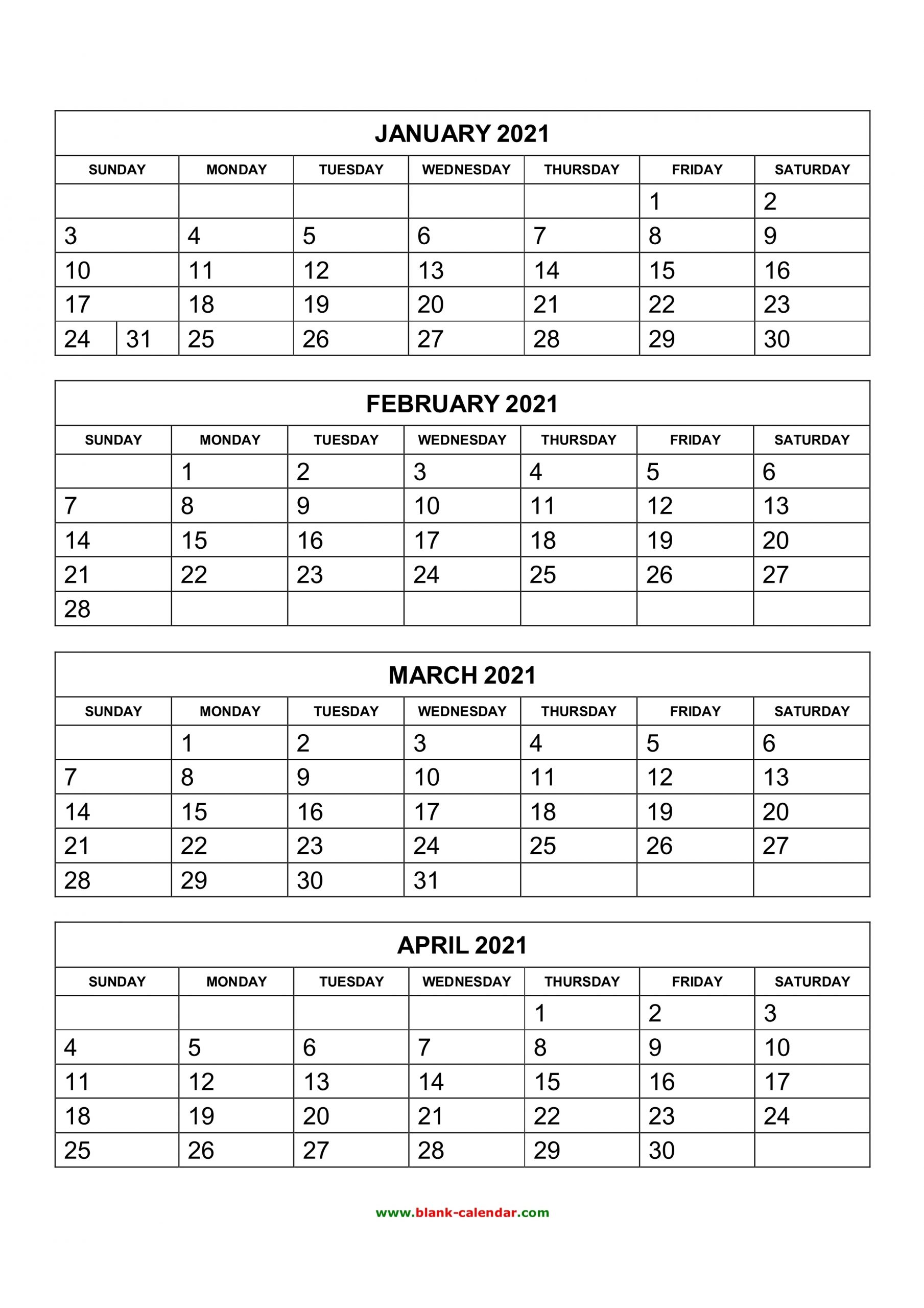 Free Download Printable Calendar 2021, 4 Months Per Page, 3 2021 3 Month Monthly Printable Calendars
