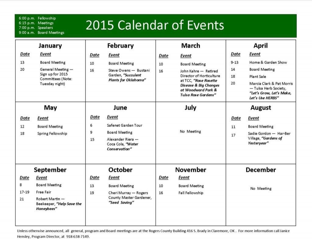 Free Event Calendar Template ~ Addictionary Year Calendar Of Events Template