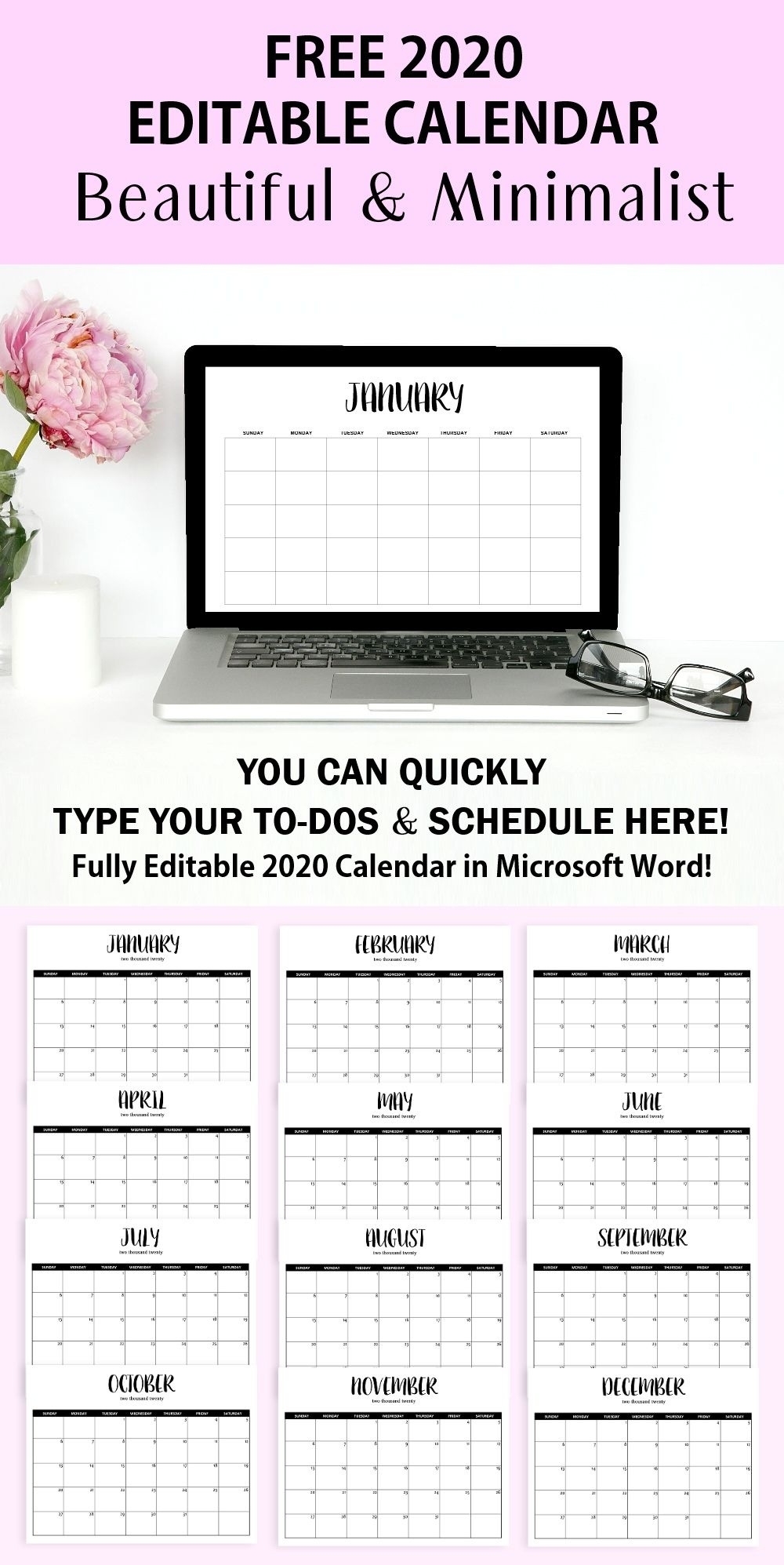 Free Fully Editable 2020 Calendar Template In Word Calendar Template To Add Pictures