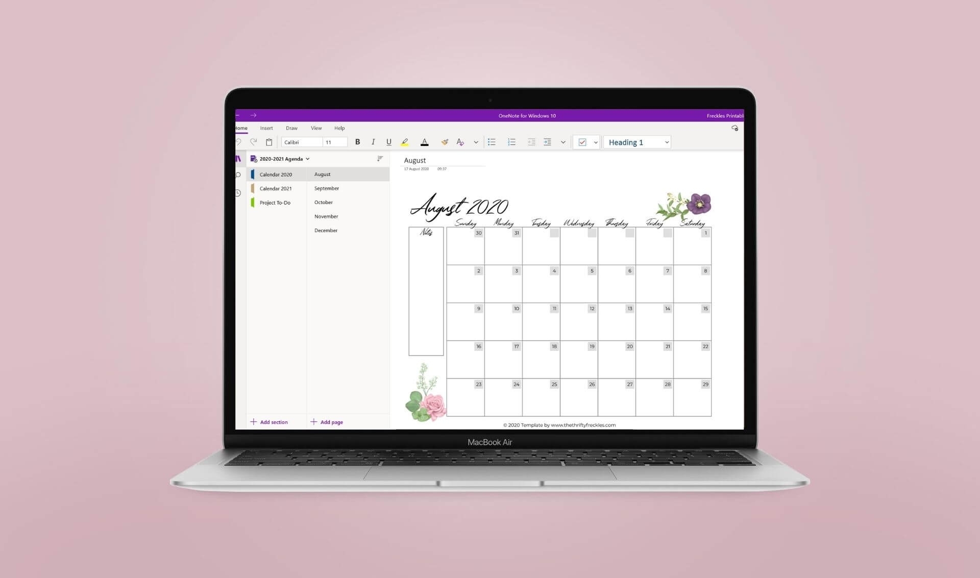 Free Onenote Template - 2020/2021 Calendar - The Thrifty Calendar Template For Onenote