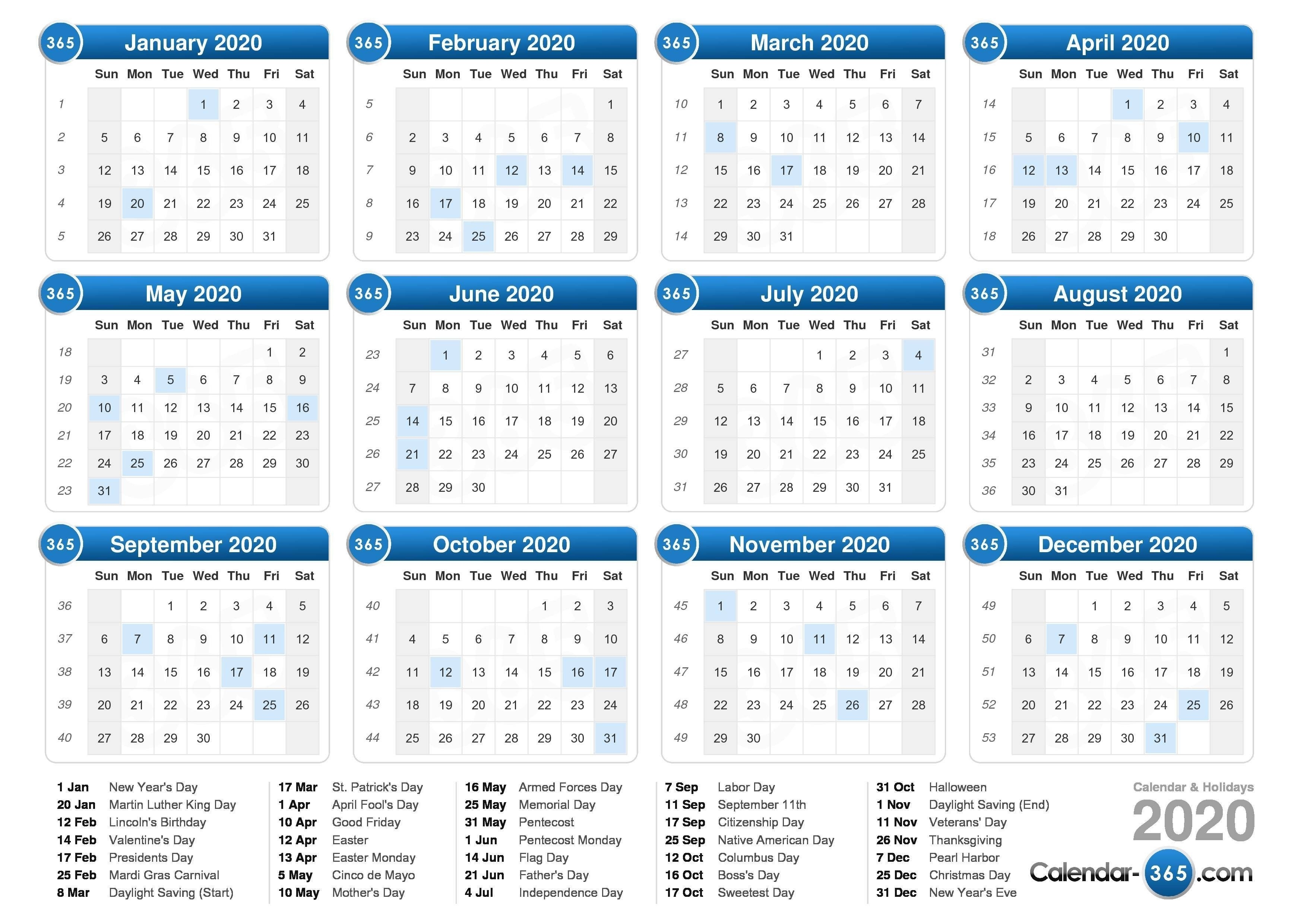 Free Printable 2020 Calendar With Holidays – Encouraged To 24 X 36 Calendar Template