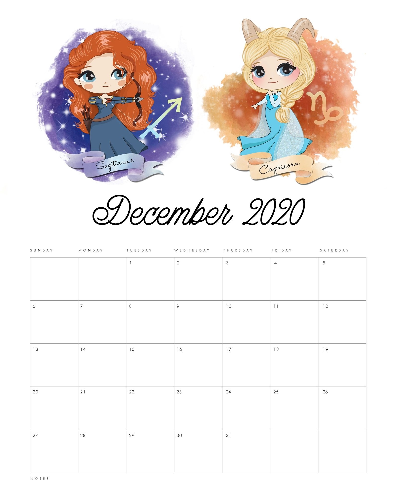 Free Printable 2020 Princess Zodiac Calendar - The Cottage Free Printable Zodiac Calendar