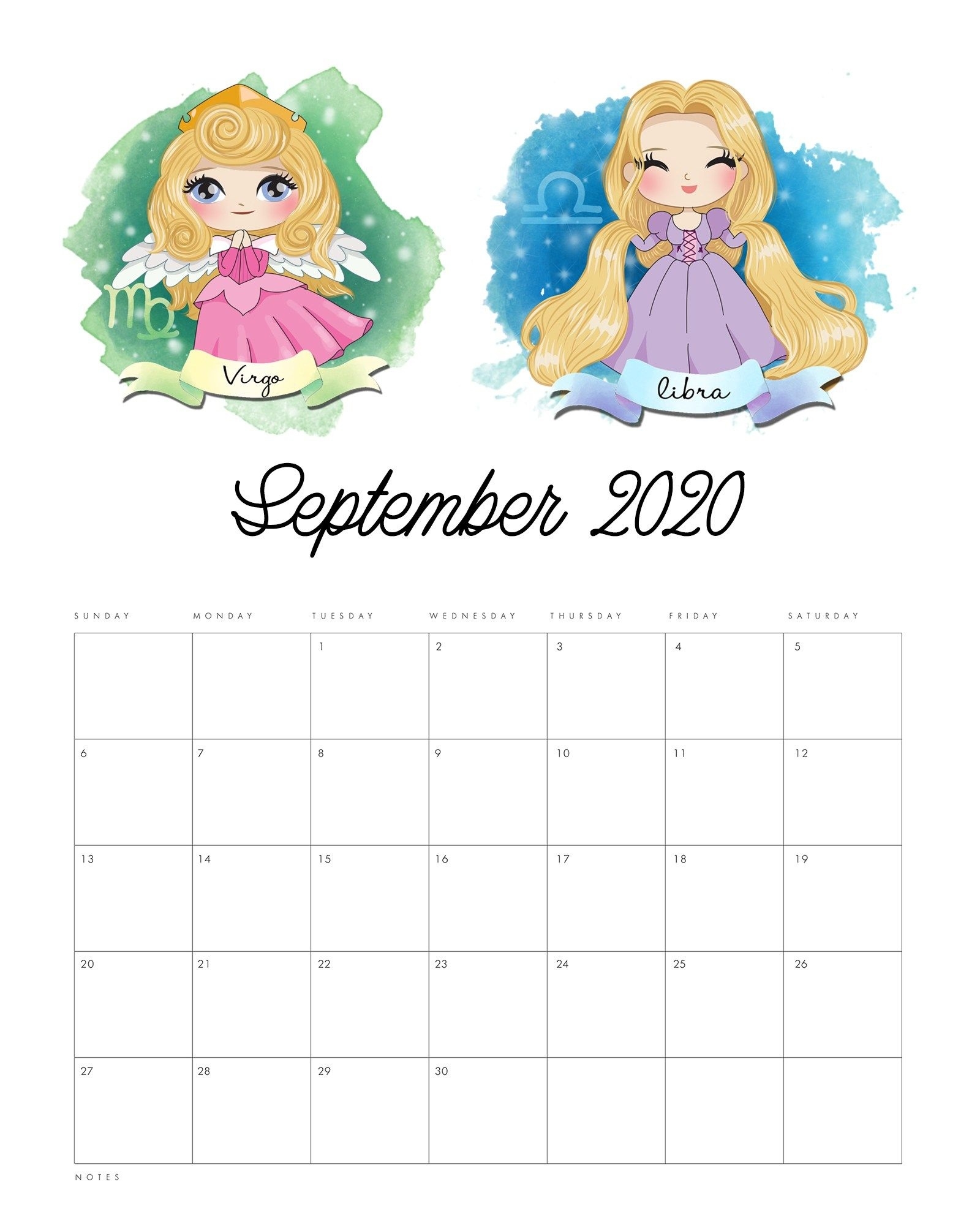 Free Printable 2020 Princess Zodiac Calendar - The Cottage Free Printable Zodiac Calendar