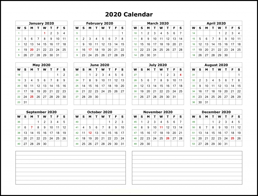 Free Printable 2020 Yearly Calendar Template | Best Year Calendar Word Template