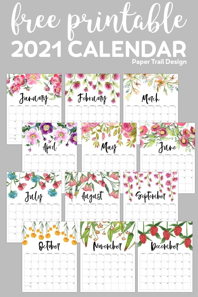 Free Printable 2021 Floral Calendar | Paper Trail Design In Desktop Calendars 2021 Free Printable
