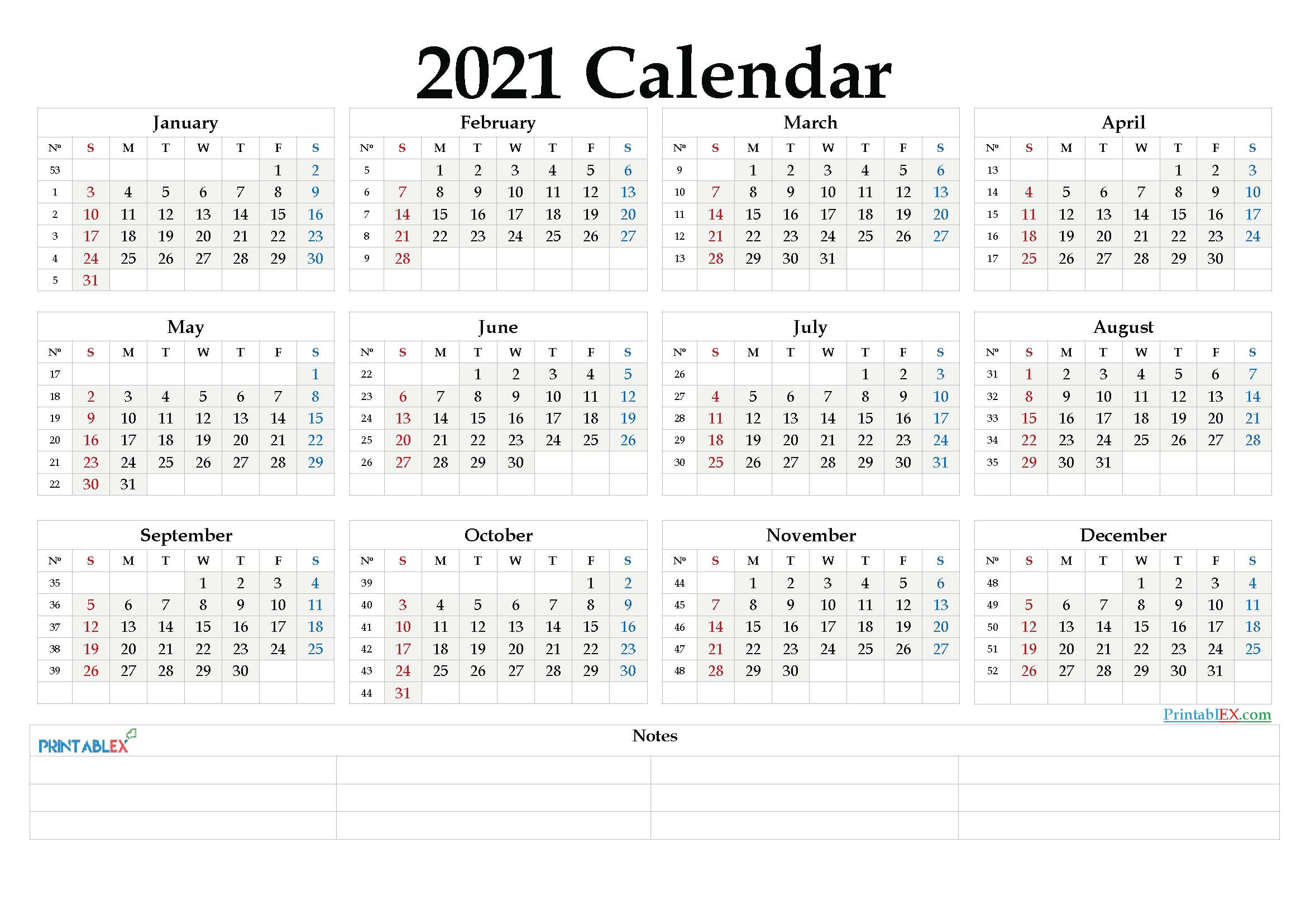 Free Printable 2021 Yearly Calendar With Week Numbers – Free Free Calendar Numbers Template