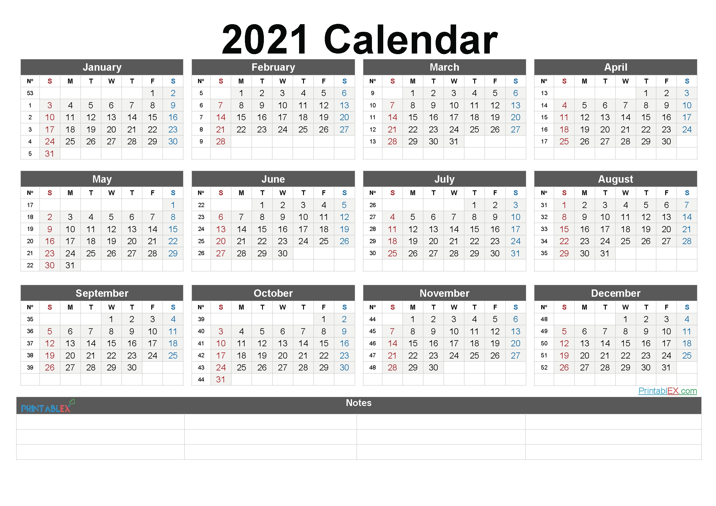 Free Printable 2021 Yearly Calendar With Week Numbers – Free Year Calendar Numbers Template
