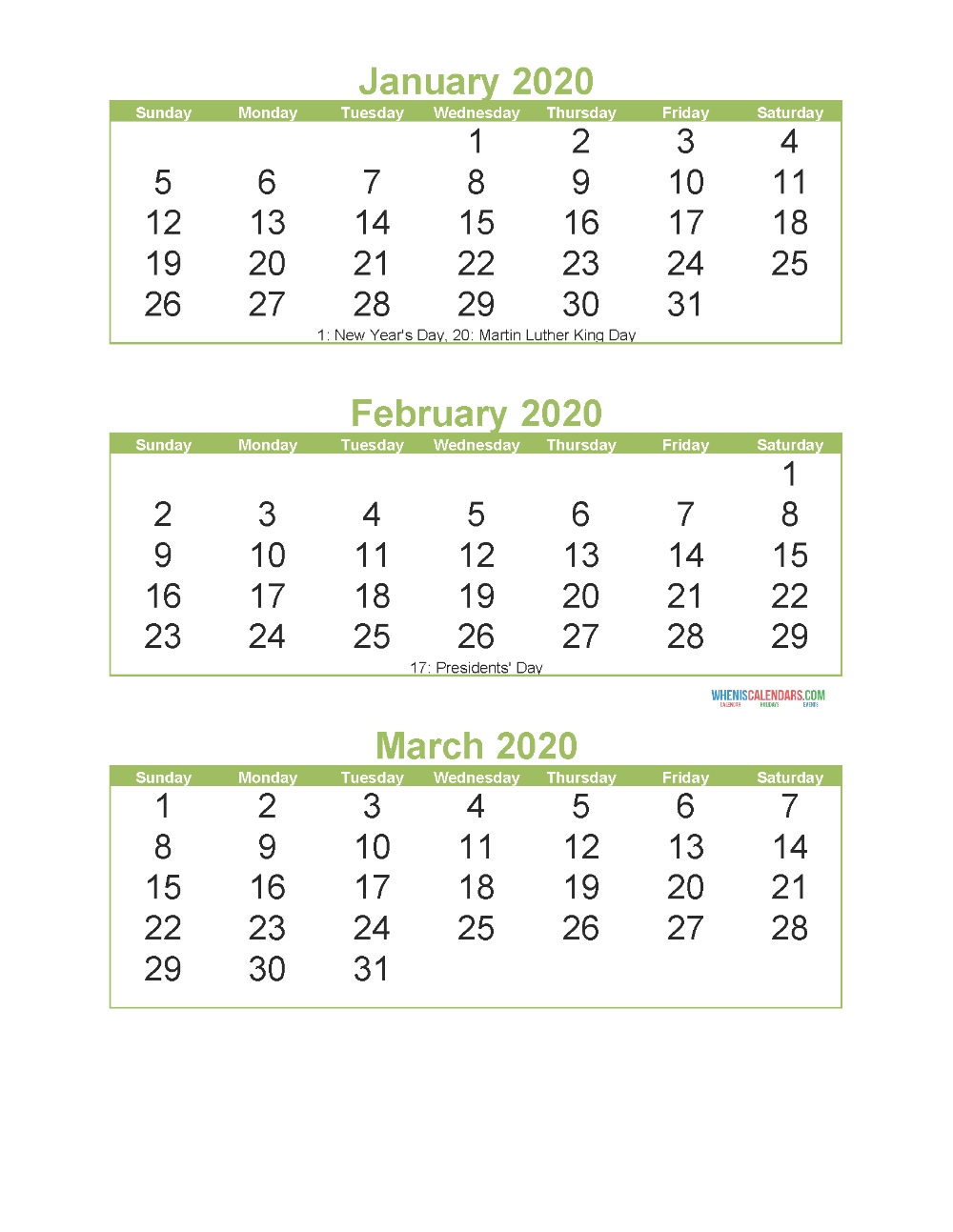 Free Printable 3 Month Calendar 2020 January February March 2021 3 Month Monthly Printable Calendars