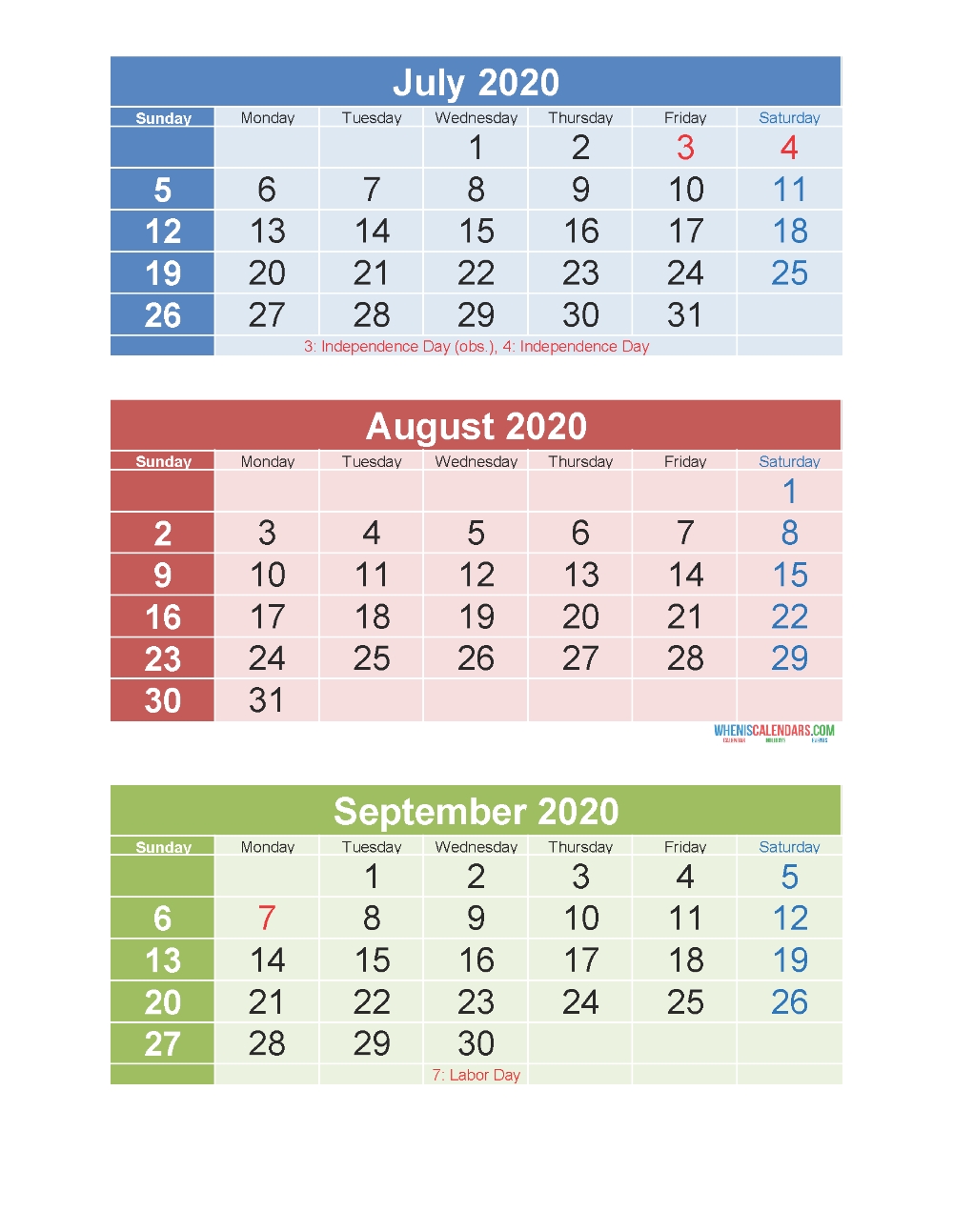 Free Printable 3 Month Calendar 2020 July August September 3 Month Printable Calendar Templates 2021 Sept