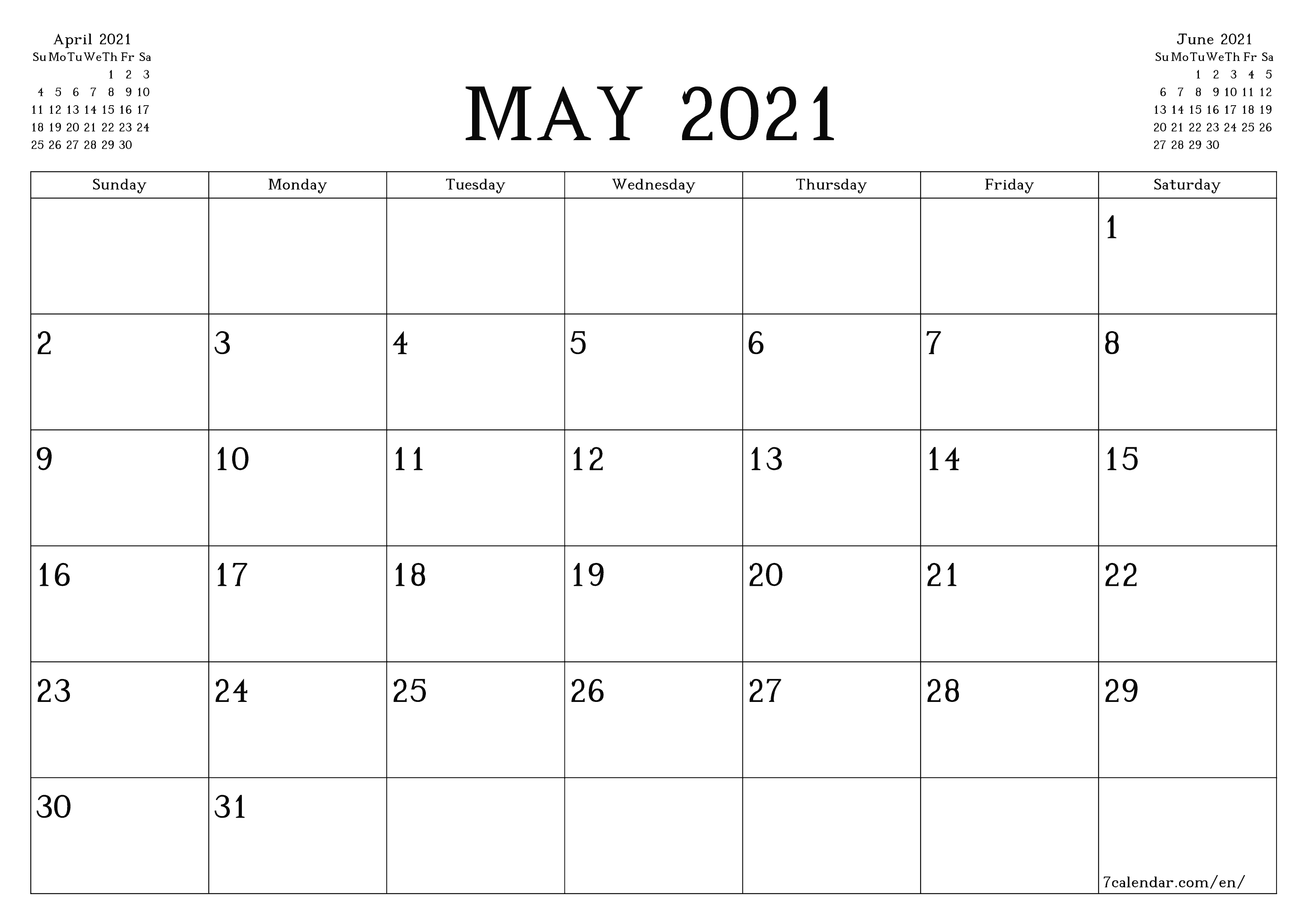 Free Printable Blank Monthly Calendar And Planner For May 2021 Monthly Calendar Printable Pdf