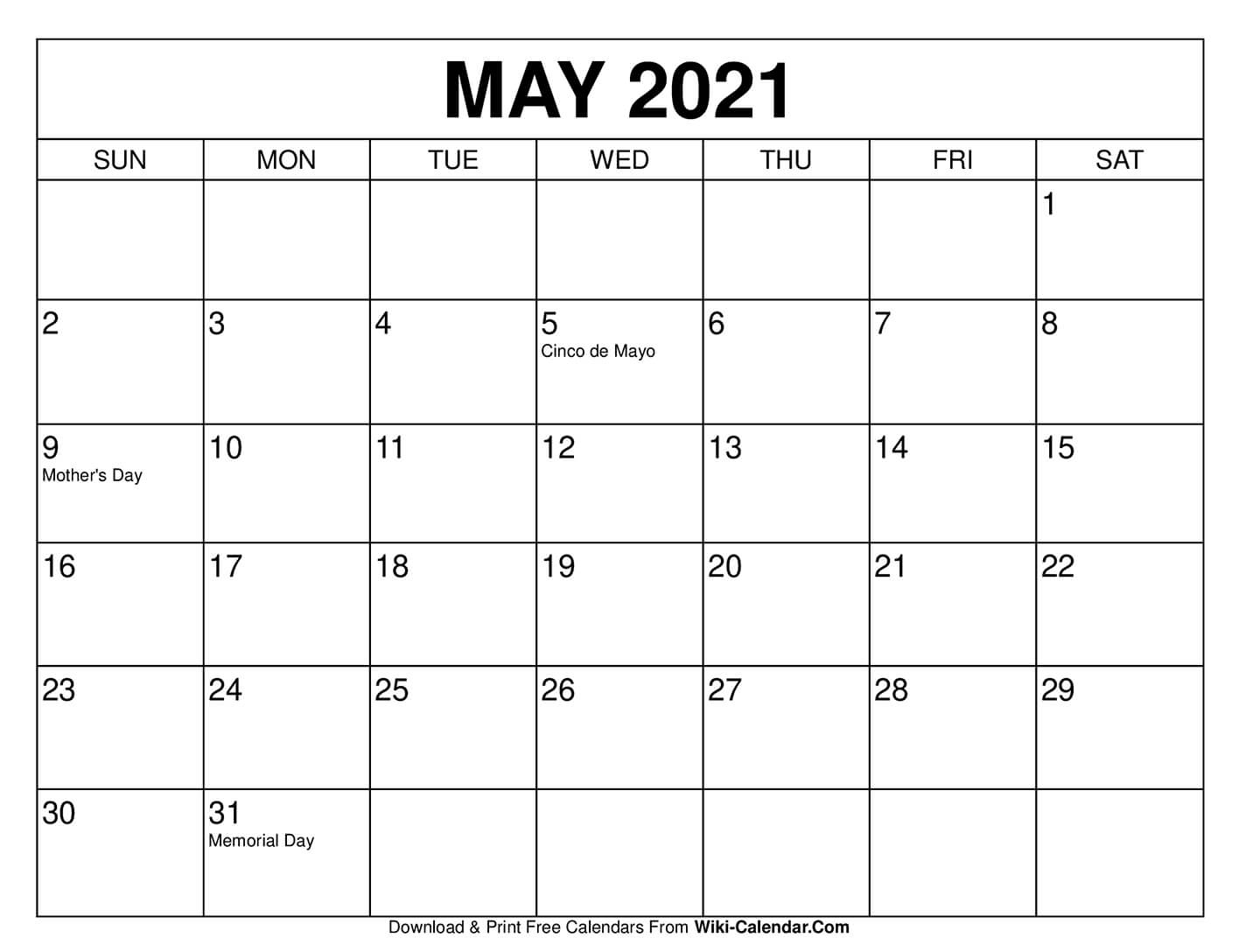 Free Printable May 2020 Calendars May 2021 Calendar