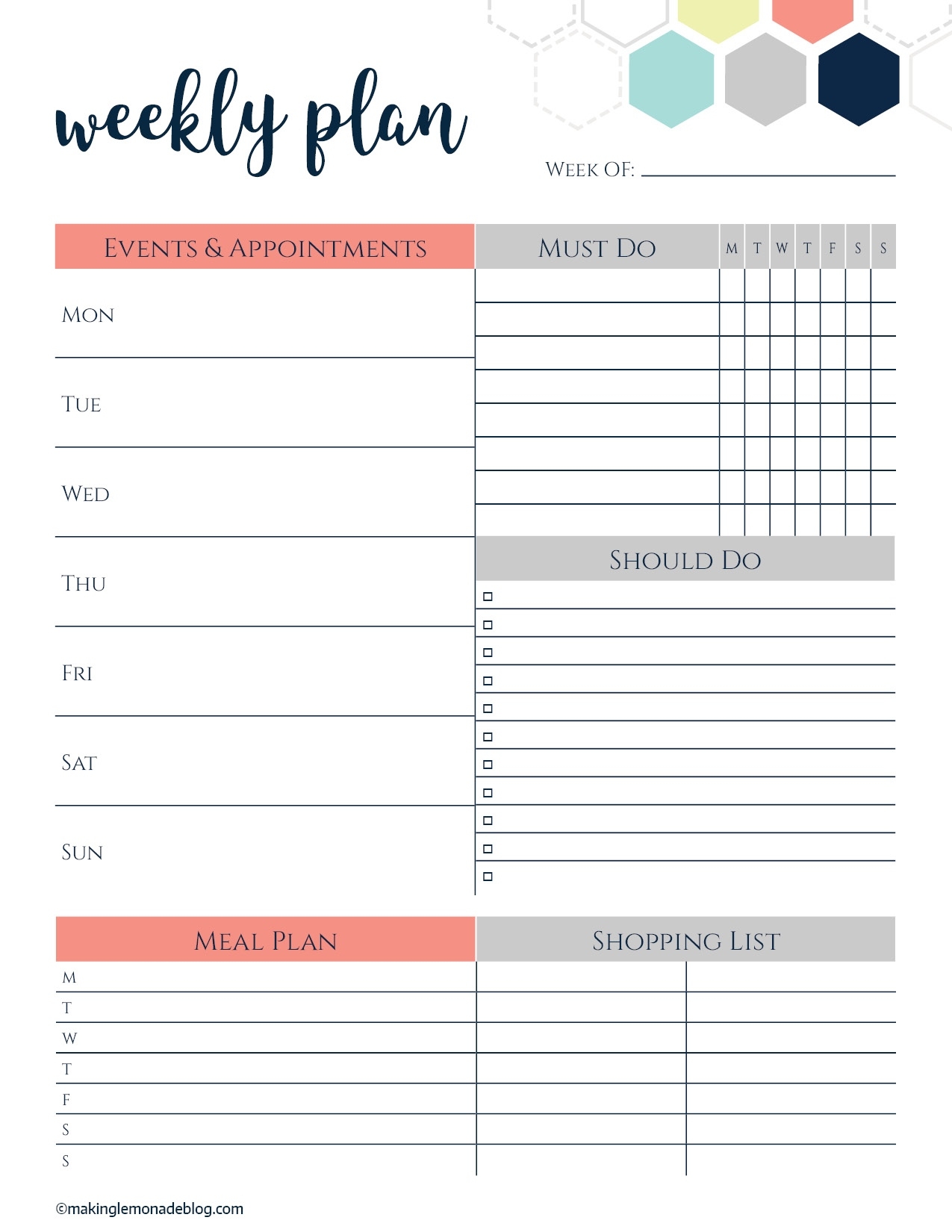 Free Printable Weekly Planner | Making Lemonade S Note Calendar Template