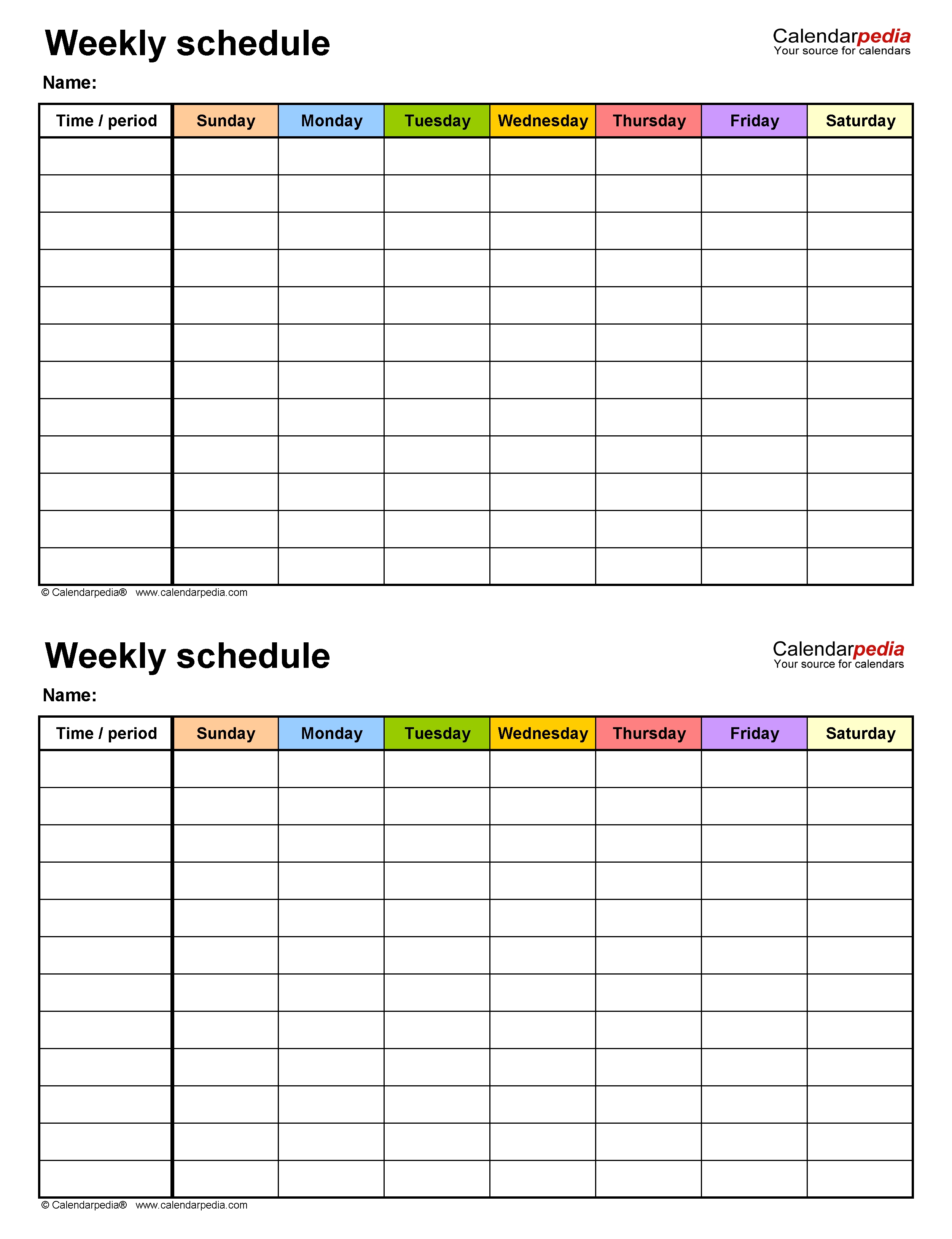 Free Weekly Schedule Templates For Word - 18 Templates 7 Day A Week Calendar Template