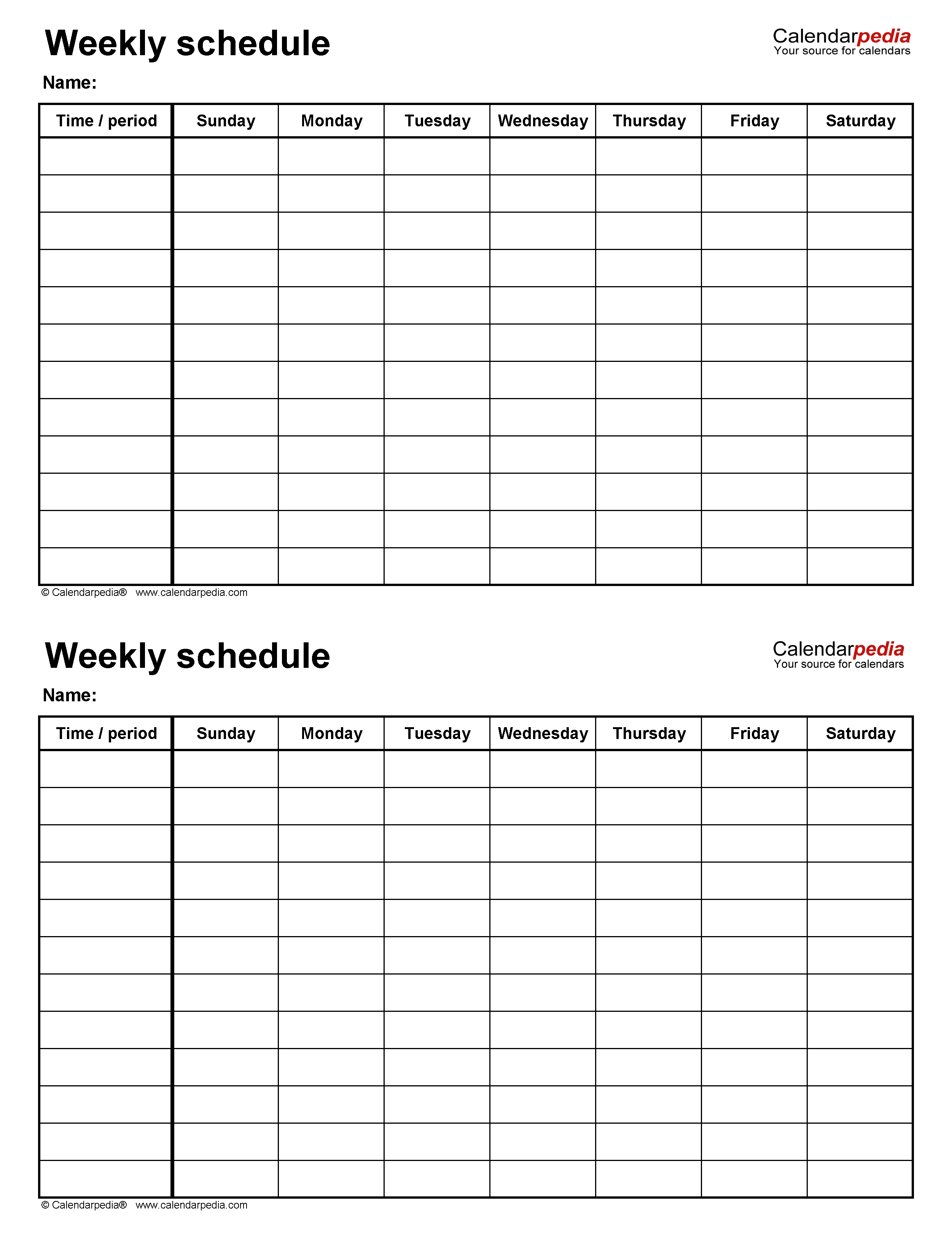 Free Weekly Schedule Templates For Word - 18 Templates 7 Day Calendar Template