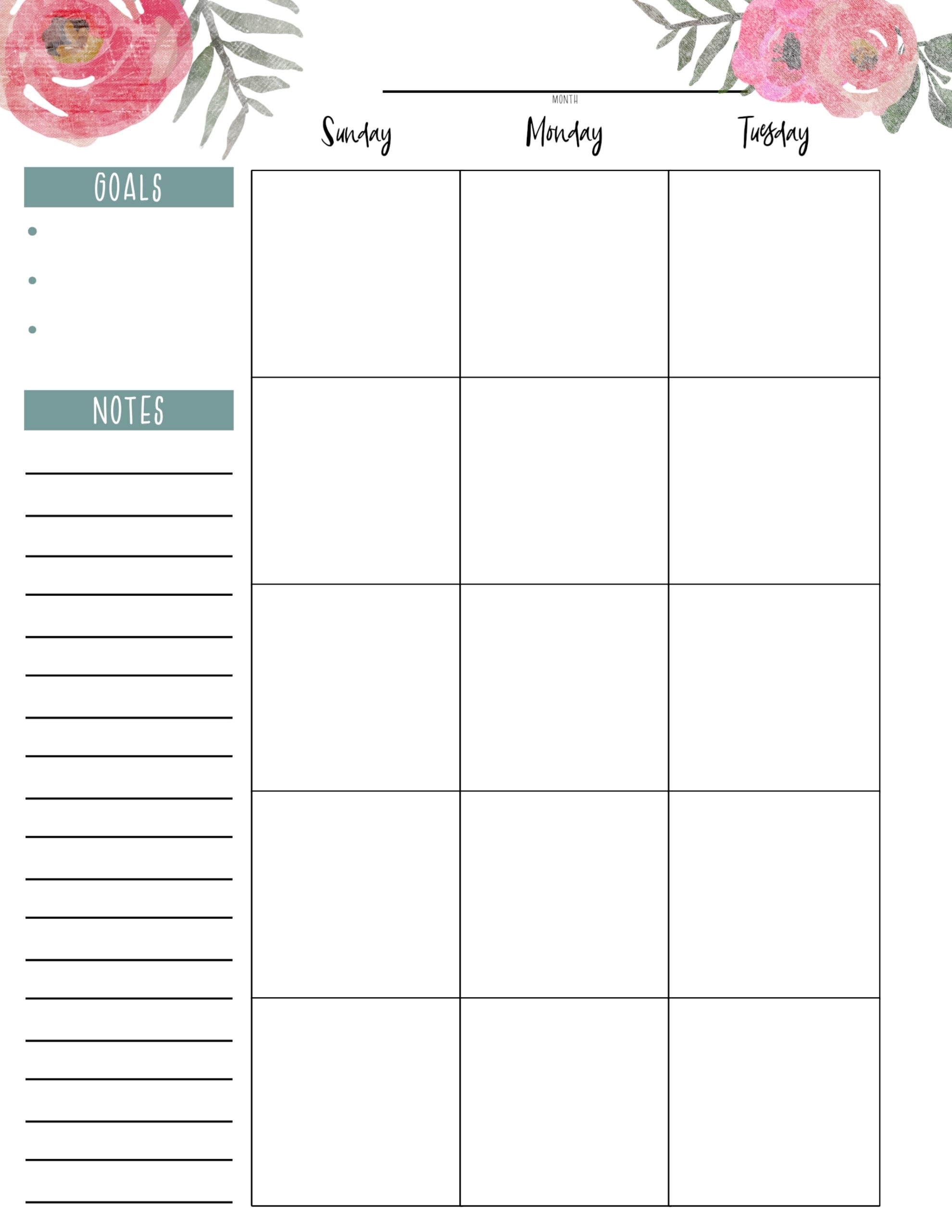 Happy Planner Free Printable Pages - Floral | Paper Trail Design Calendar Template In Pages