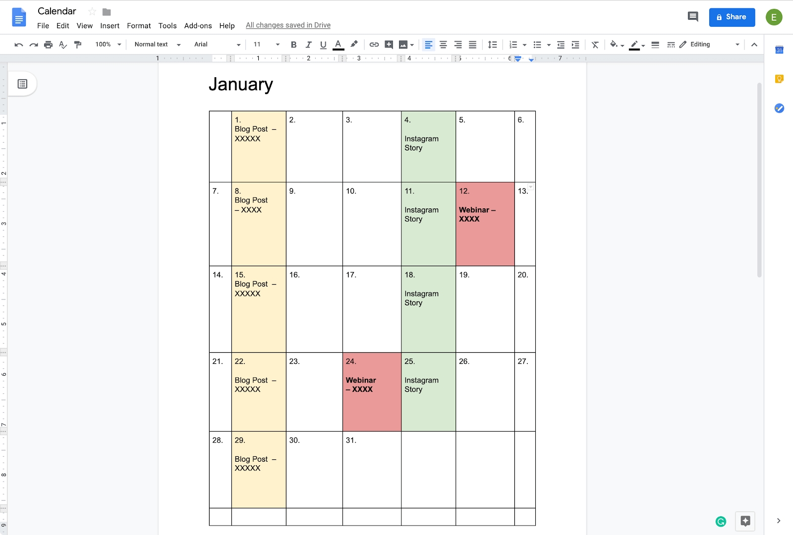 Content Calendar Template Google Docs Printable Blank Calendar Template