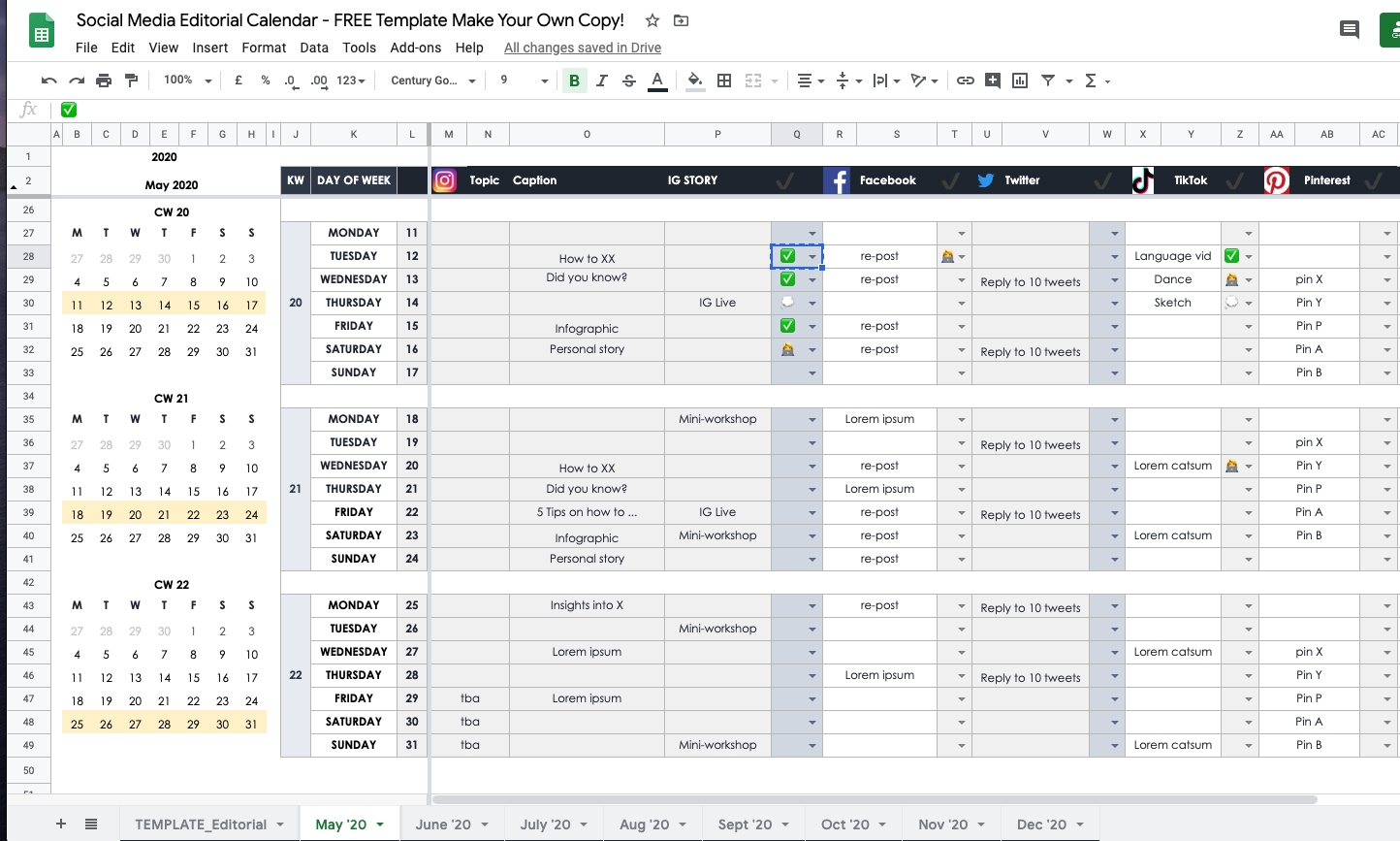 How To Plan Your Social Media In 2020 As An Individual Or Content Calendar Template Google Docs