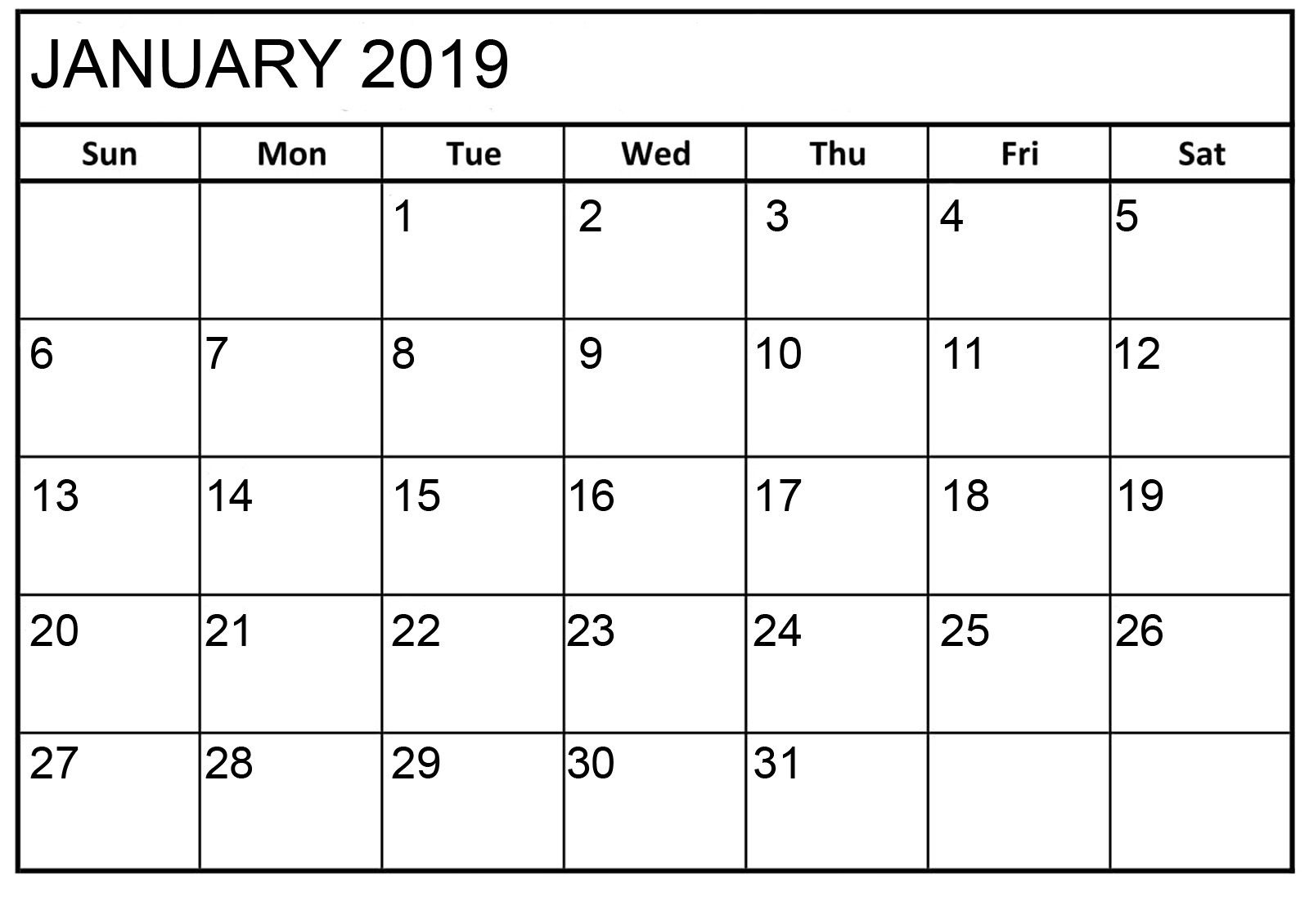 January 2019 Calendar Printable Html | Monthly Calendar Free Calendar Html Template