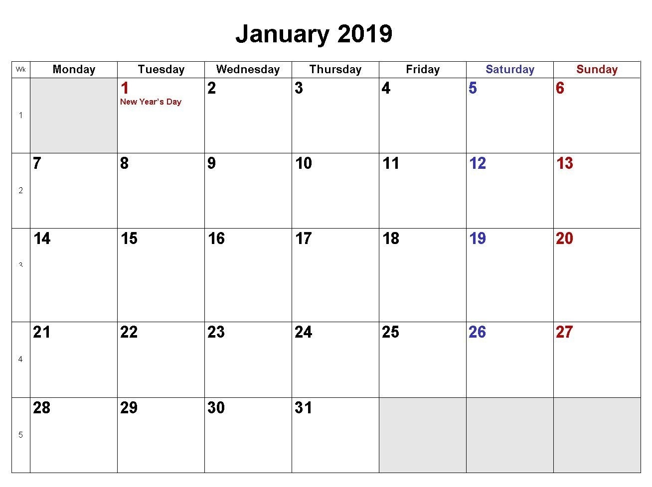 January 2019 Calendar Word Doc | Calendar Word, Free Year Calendar Word Template